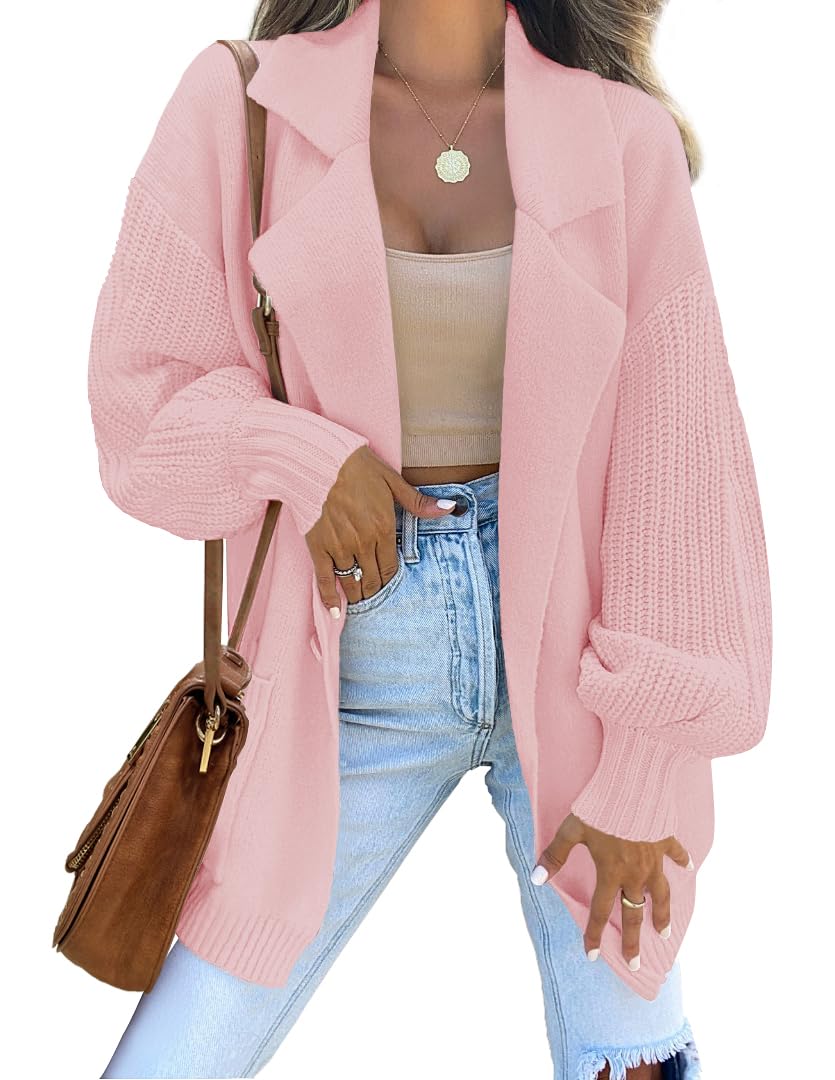 Luxuii Long Sleeve Open Front Lapel Oversized Knit Sweater Cardigan