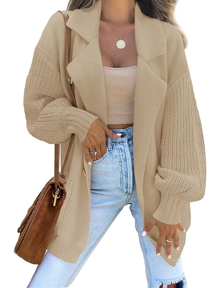 Luxuii Long Sleeve Open Front Lapel Oversized Knit Sweater Cardigan