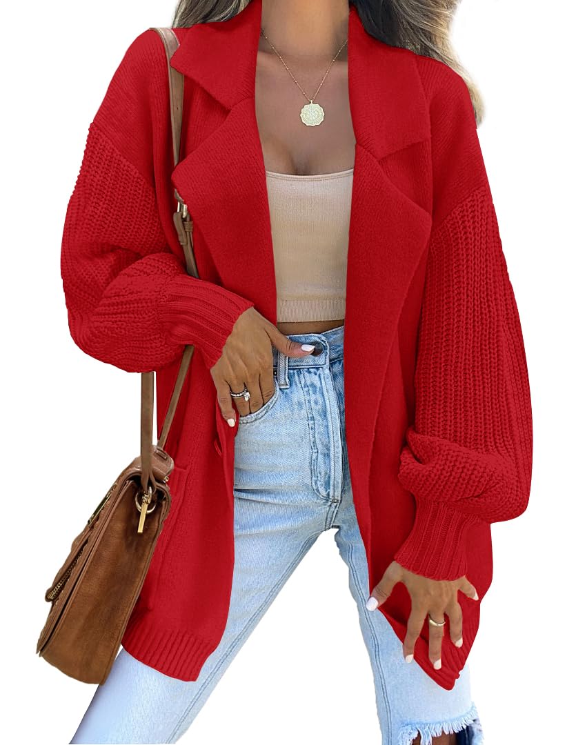 Luxuii Long Sleeve Open Front Lapel Oversized Knit Sweater Cardigan