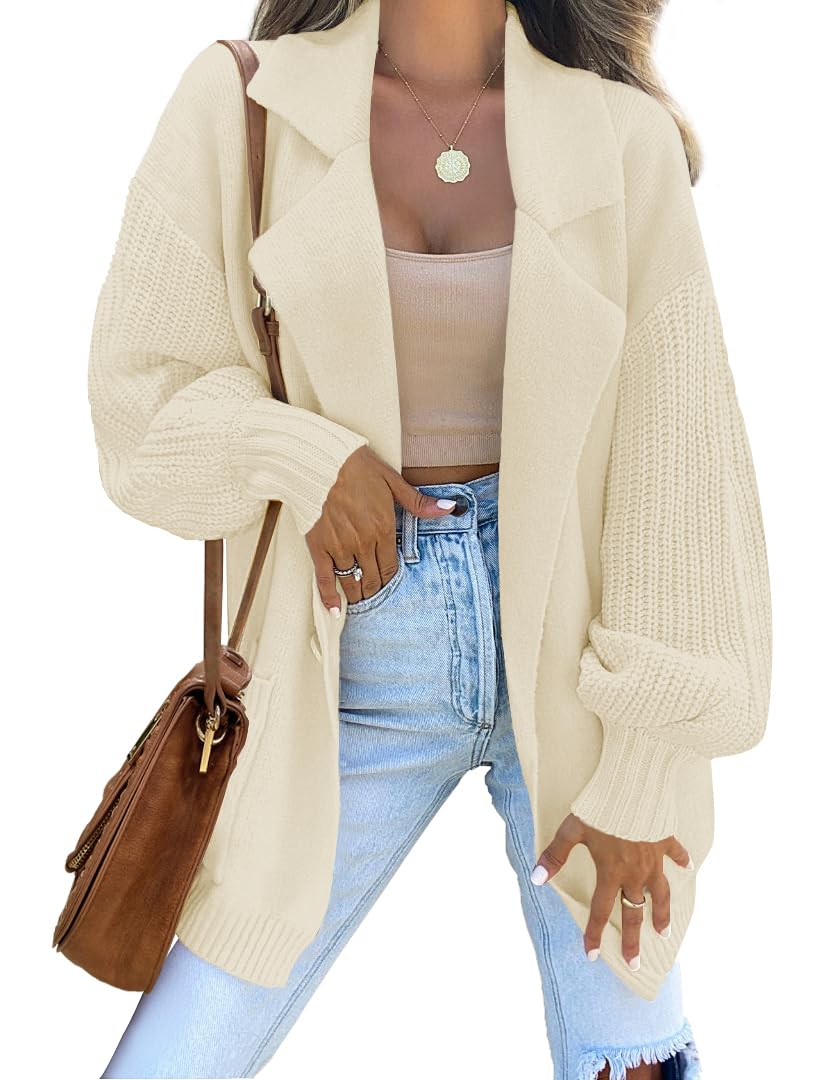 Luxuii Long Sleeve Open Front Lapel Oversized Knit Sweater Cardigan