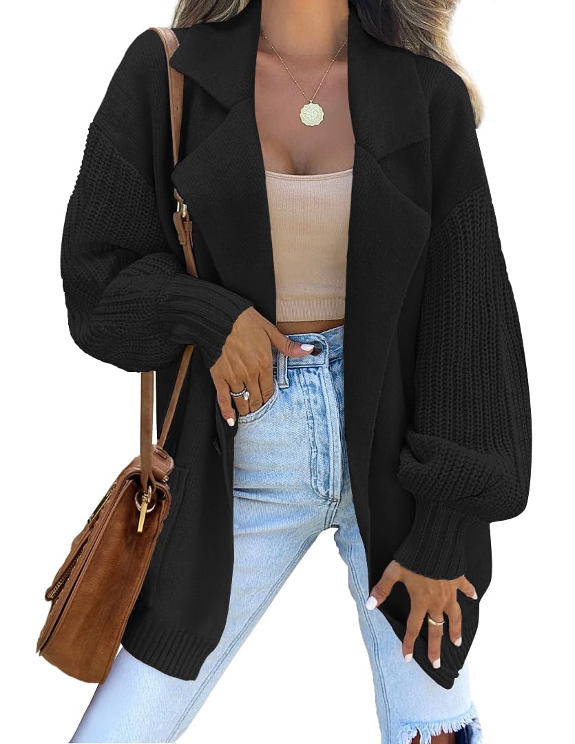Luxuii Long Sleeve Open Front Lapel Oversized Knit Sweater Cardigan