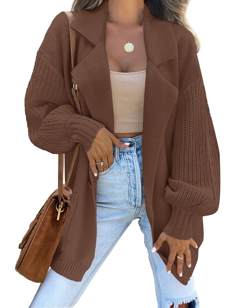 Luxuii Long Sleeve Open Front Lapel Oversized Knit Sweater Cardigan