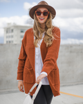Luxuii Long Sleeve Open Front Waffle Knit Sweater Cardigan