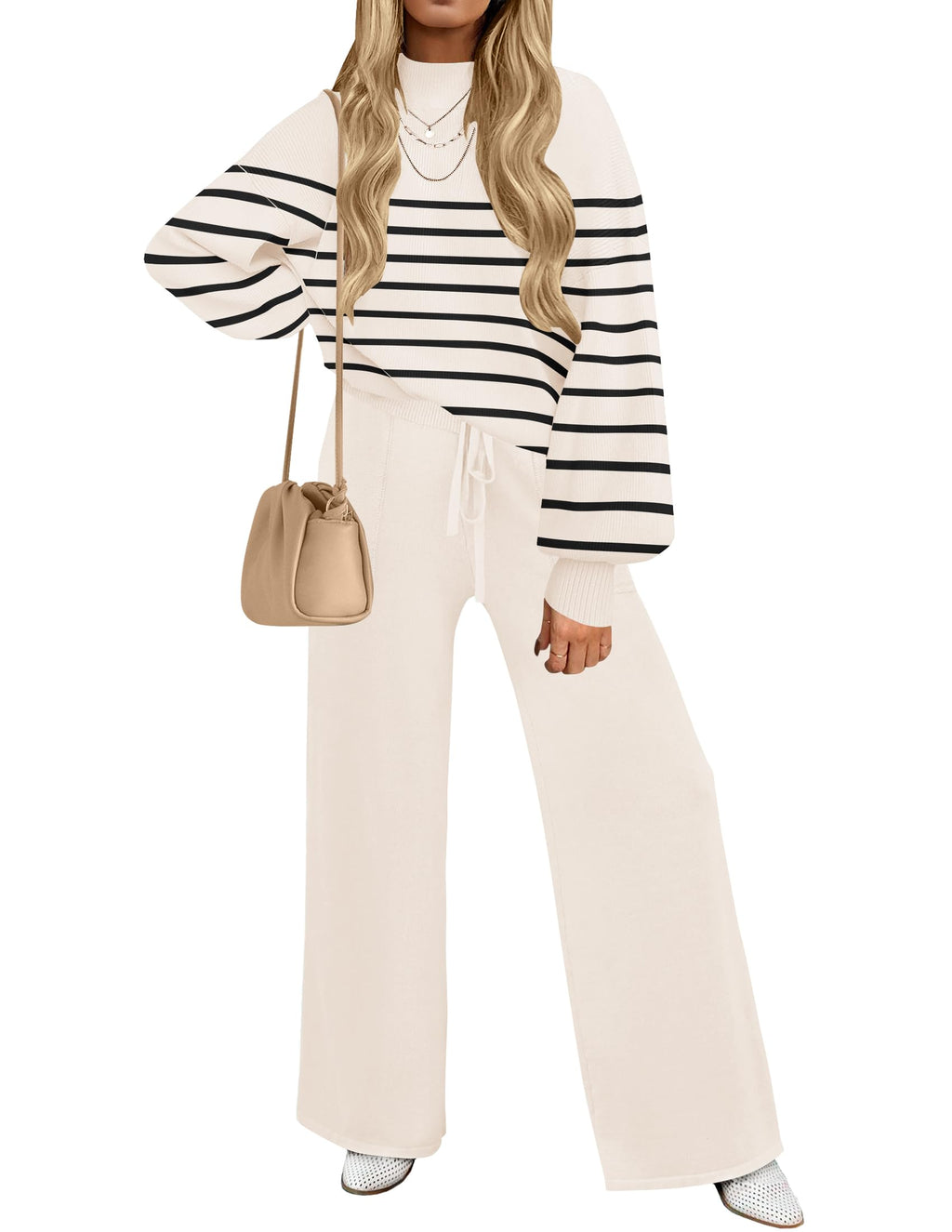 Luxuii Long Sleeve Pullover Wide Leg Pants Sweater Set