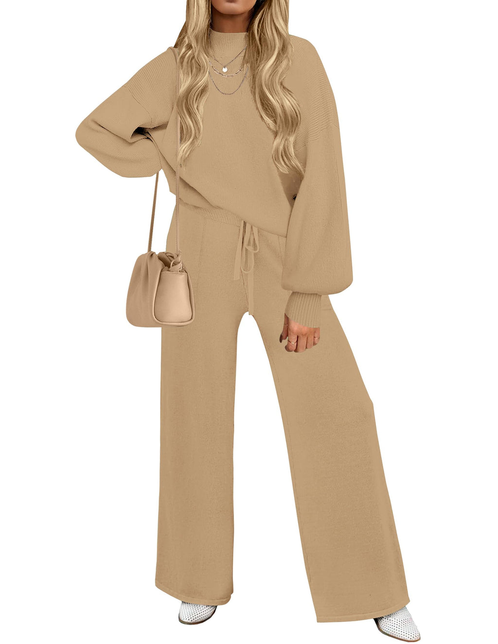 Luxuii Long Sleeve Pullover Wide Leg Pants Sweater Set