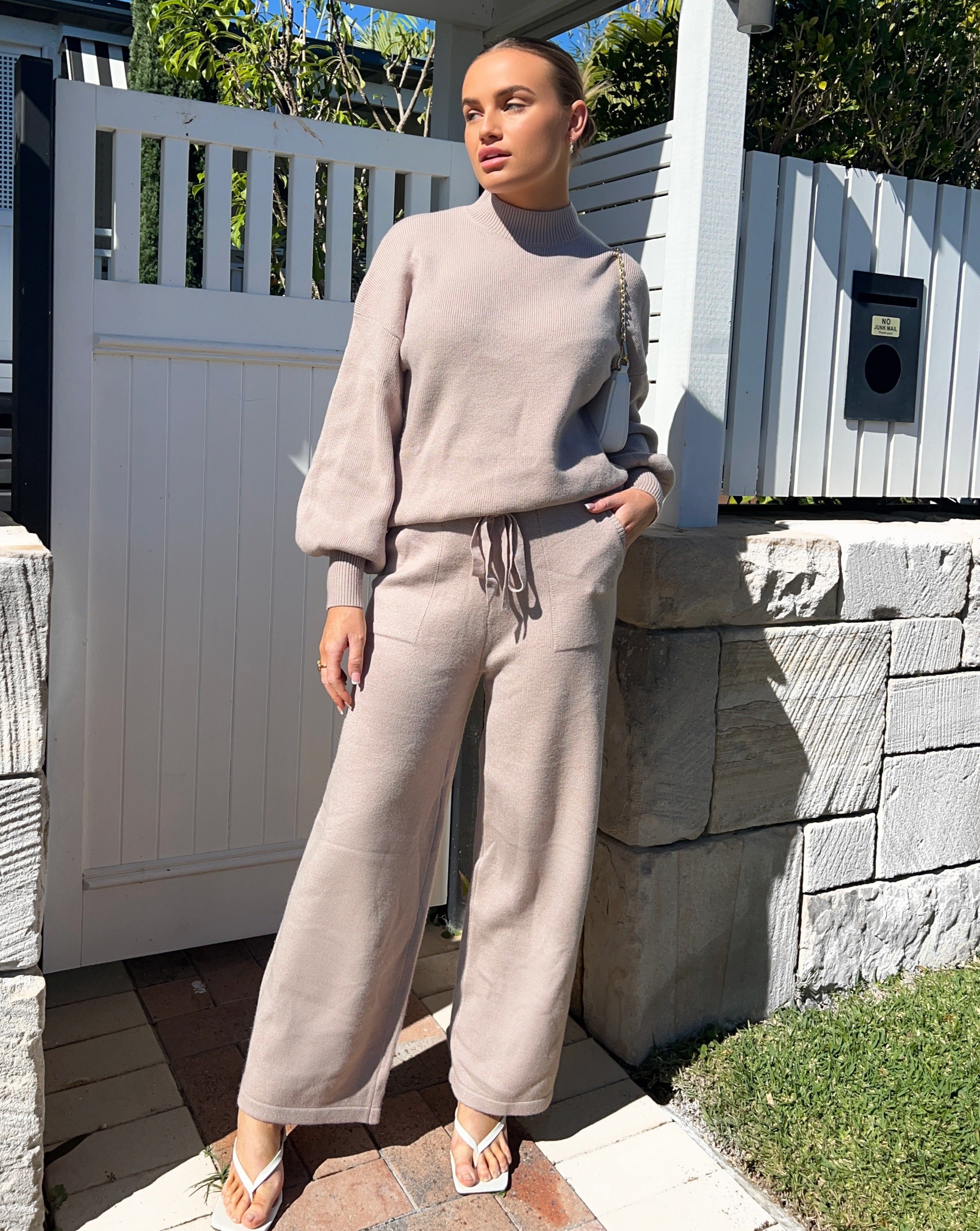Luxuii Long Sleeve Pullover Wide Leg Pants Sweater Set