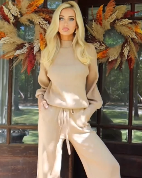 Luxuii Long Sleeve Pullover Wide Leg Pants Sweater Set