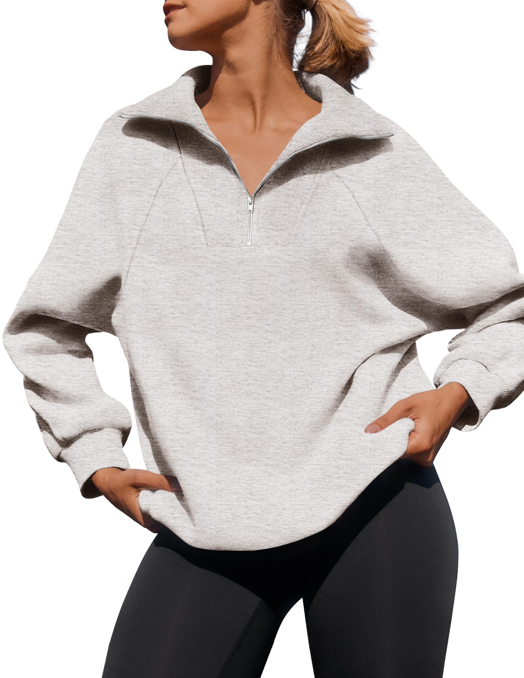 Luxuii Long Sleeve Quarter Zipper Oversized Fleece Sweatshirt