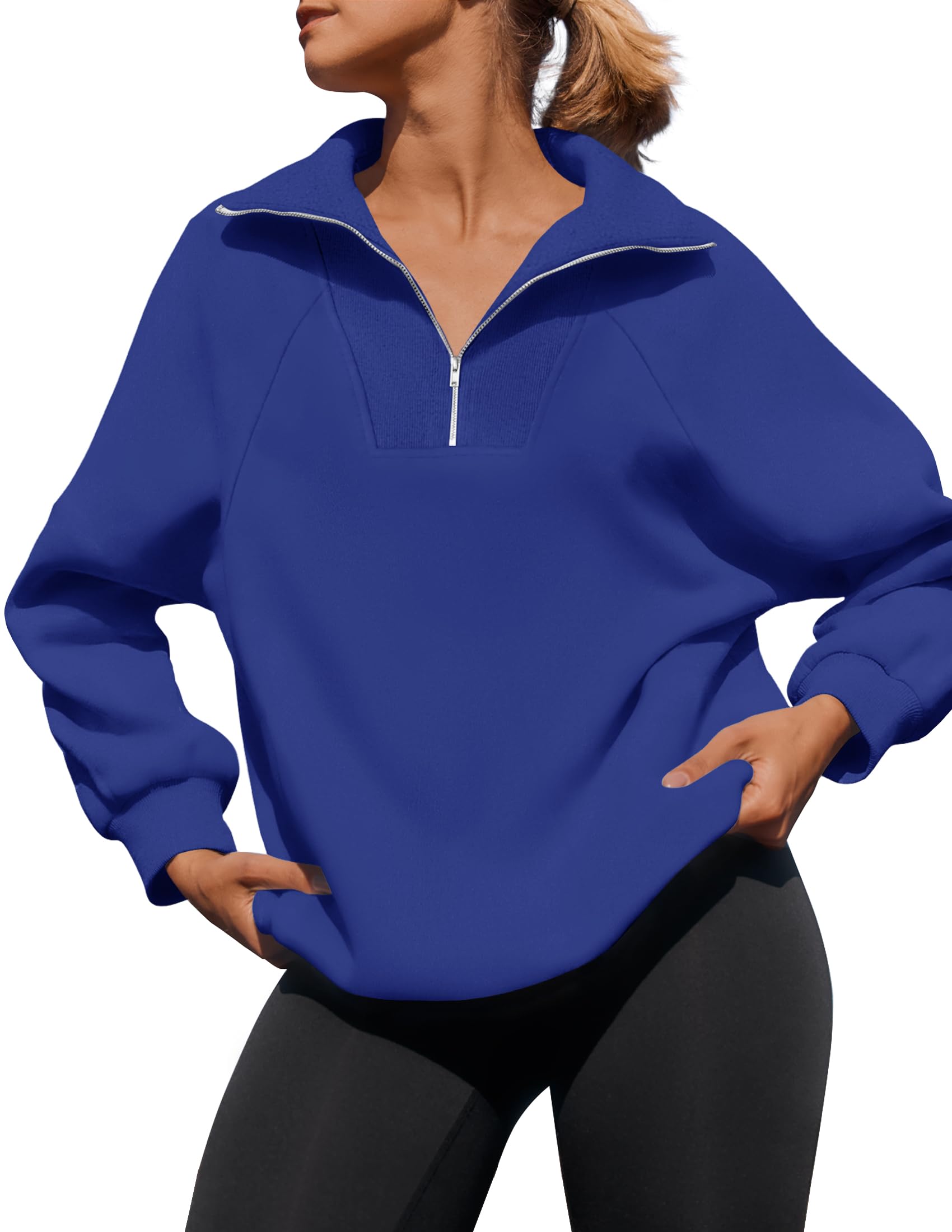 Luxuii Long Sleeve Quarter Zipper Oversized Fleece Sweatshirt