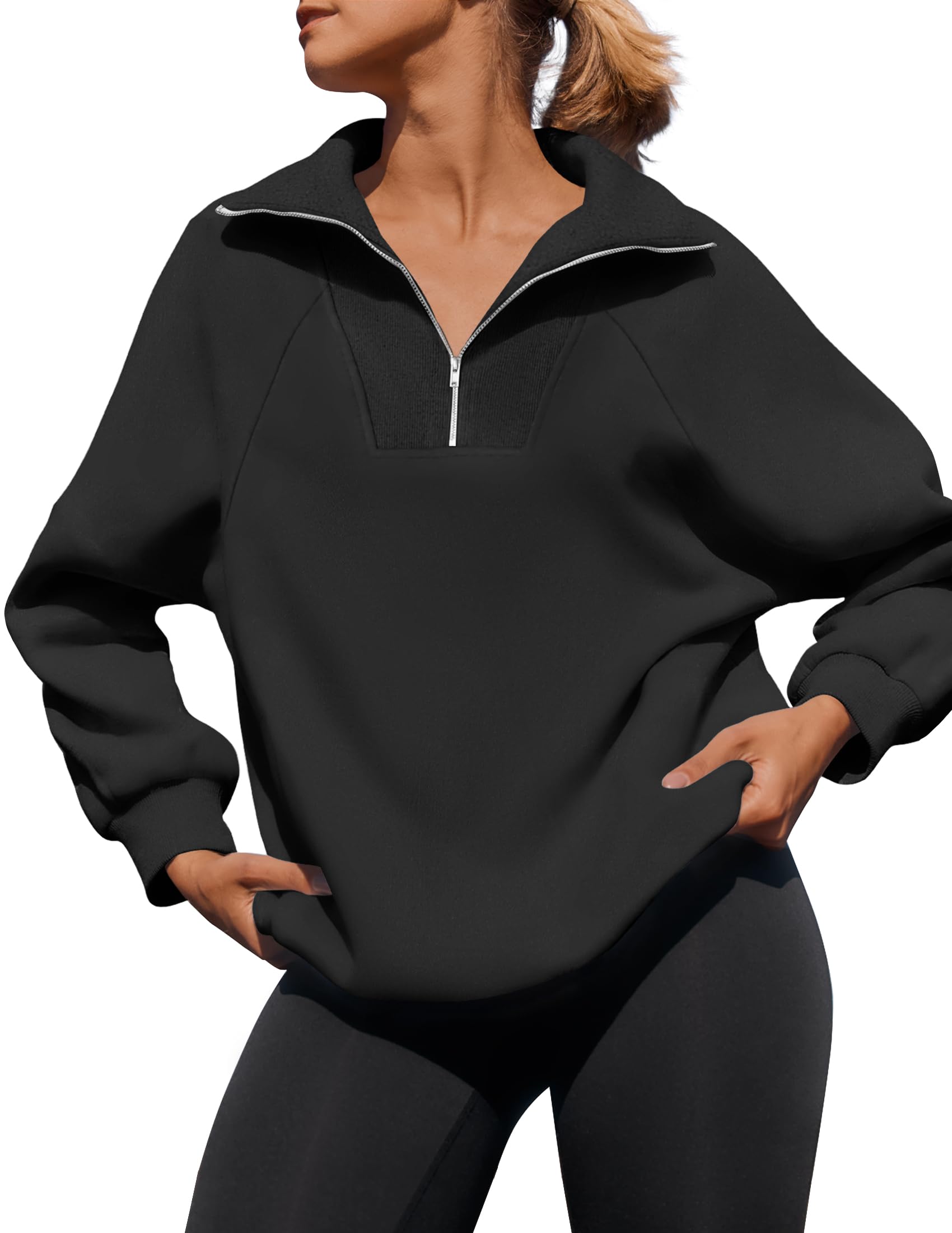 Luxuii Long Sleeve Quarter Zipper Oversized Fleece Sweatshirt