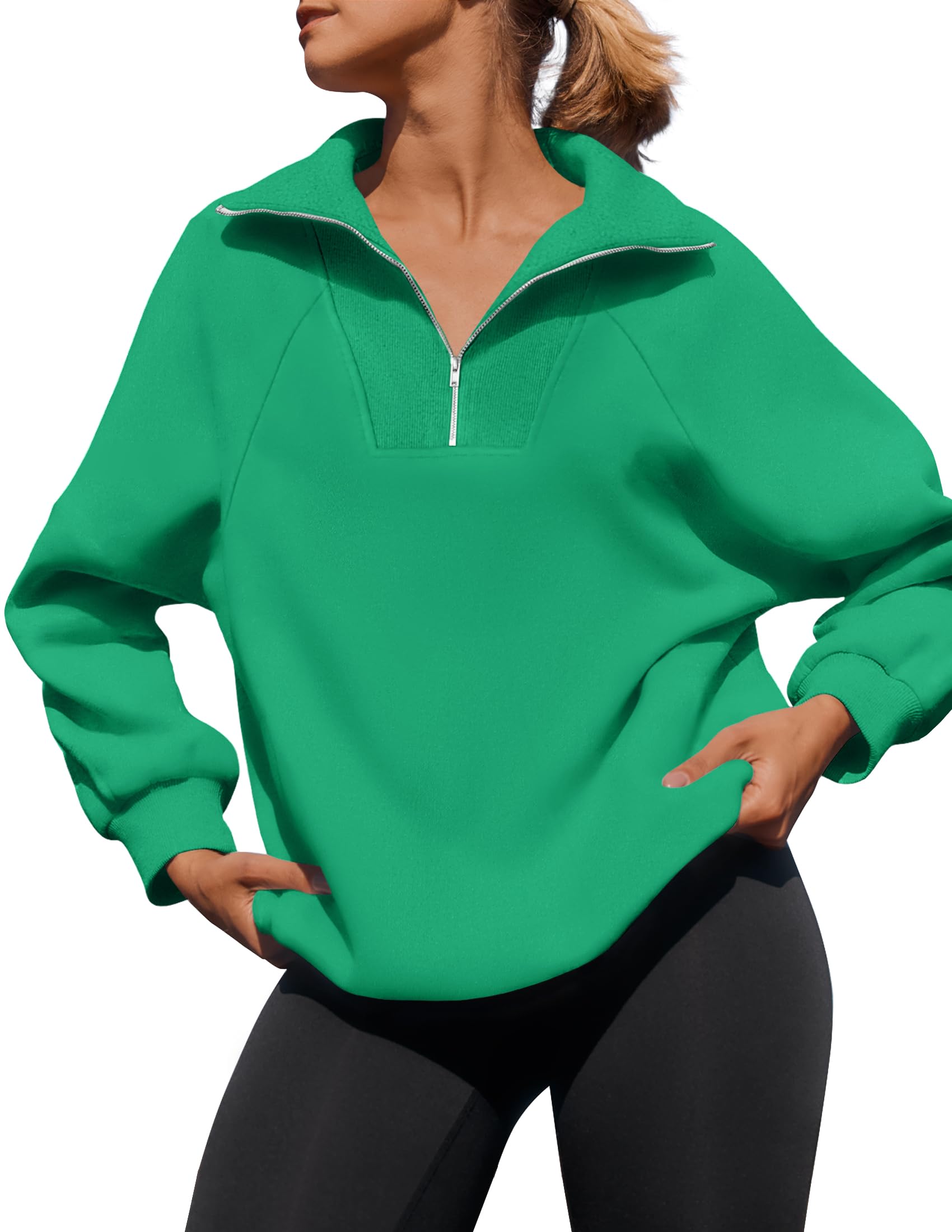 Luxuii Long Sleeve Quarter Zipper Oversized Fleece Sweatshirt