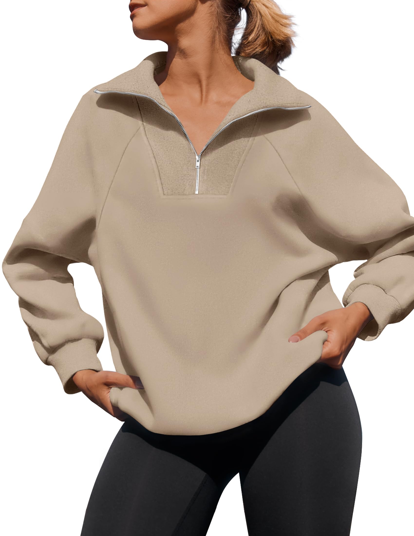 Luxuii Long Sleeve Quarter Zipper Oversized Fleece Sweatshirt