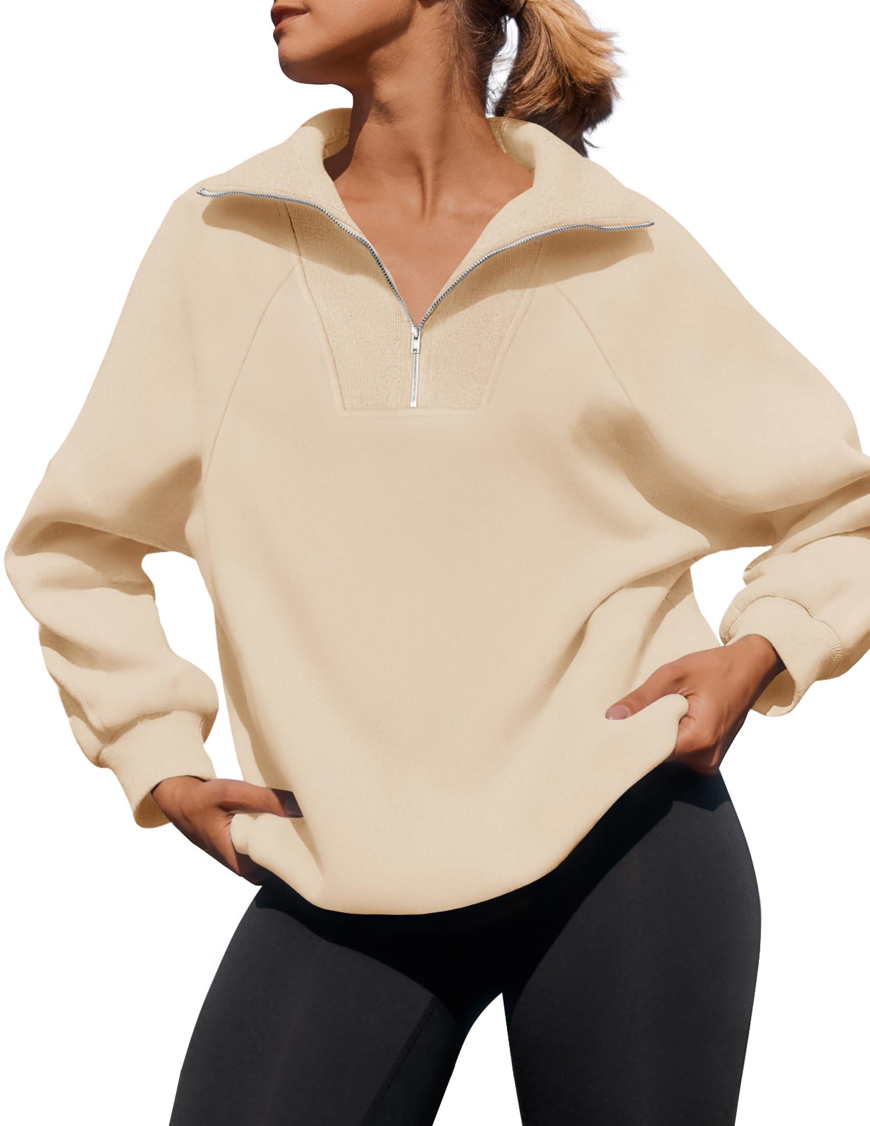 Luxuii Long Sleeve Quarter Zipper Oversized Fleece Sweatshirt