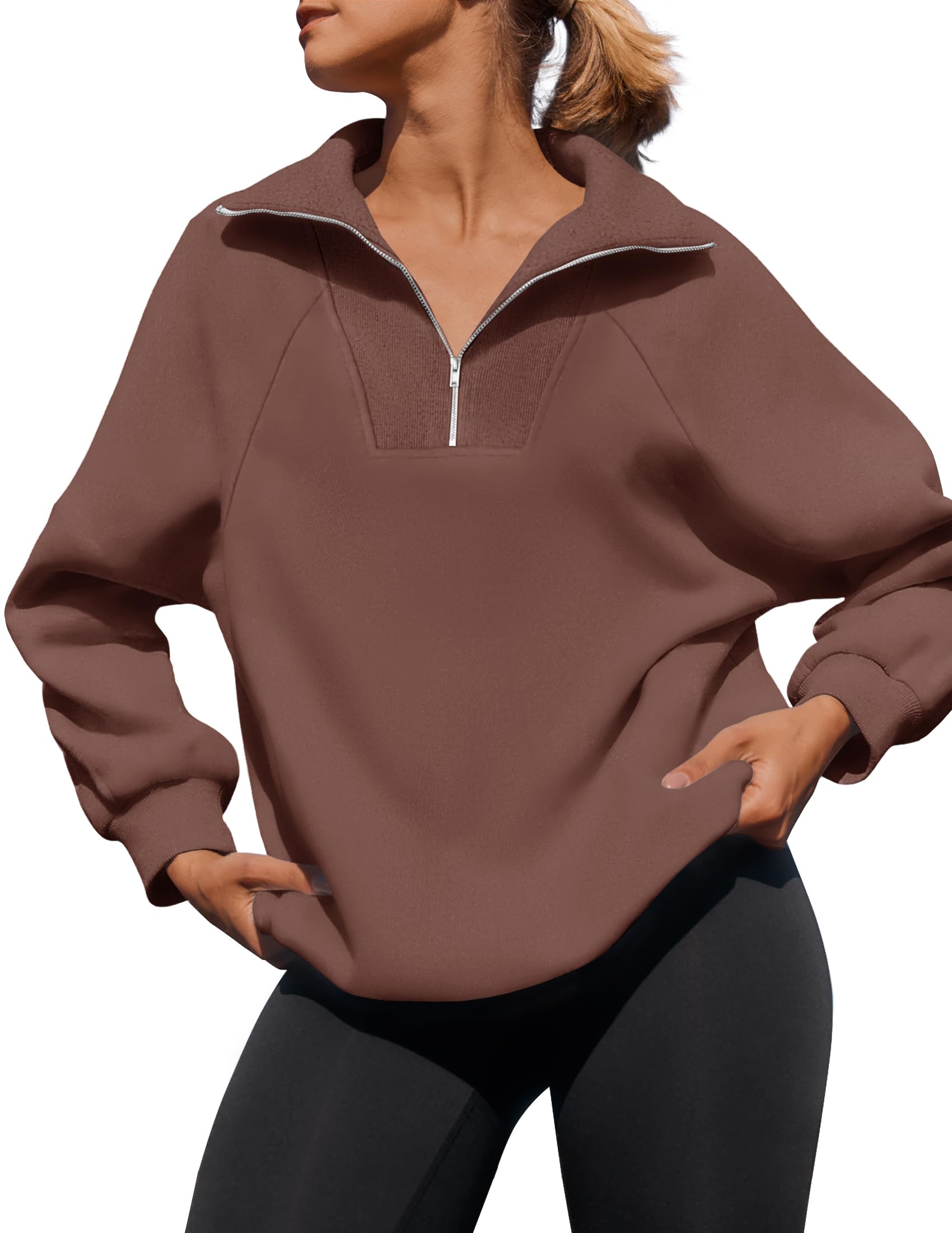 Luxuii Long Sleeve Quarter Zipper Oversized Fleece Sweatshirt