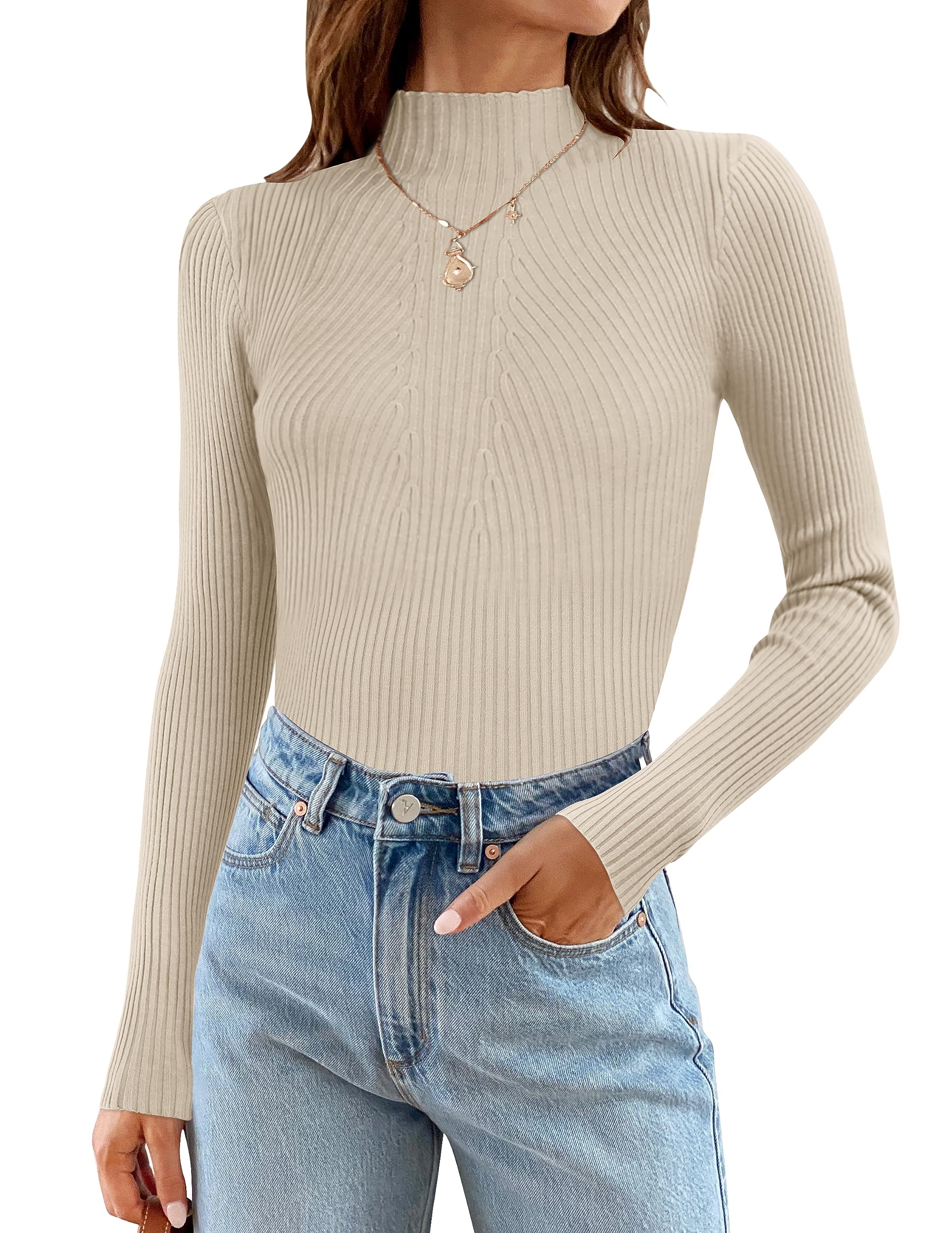 Luxuii Long Sleeve Turtleneck Ribbed Knit Basic Top
