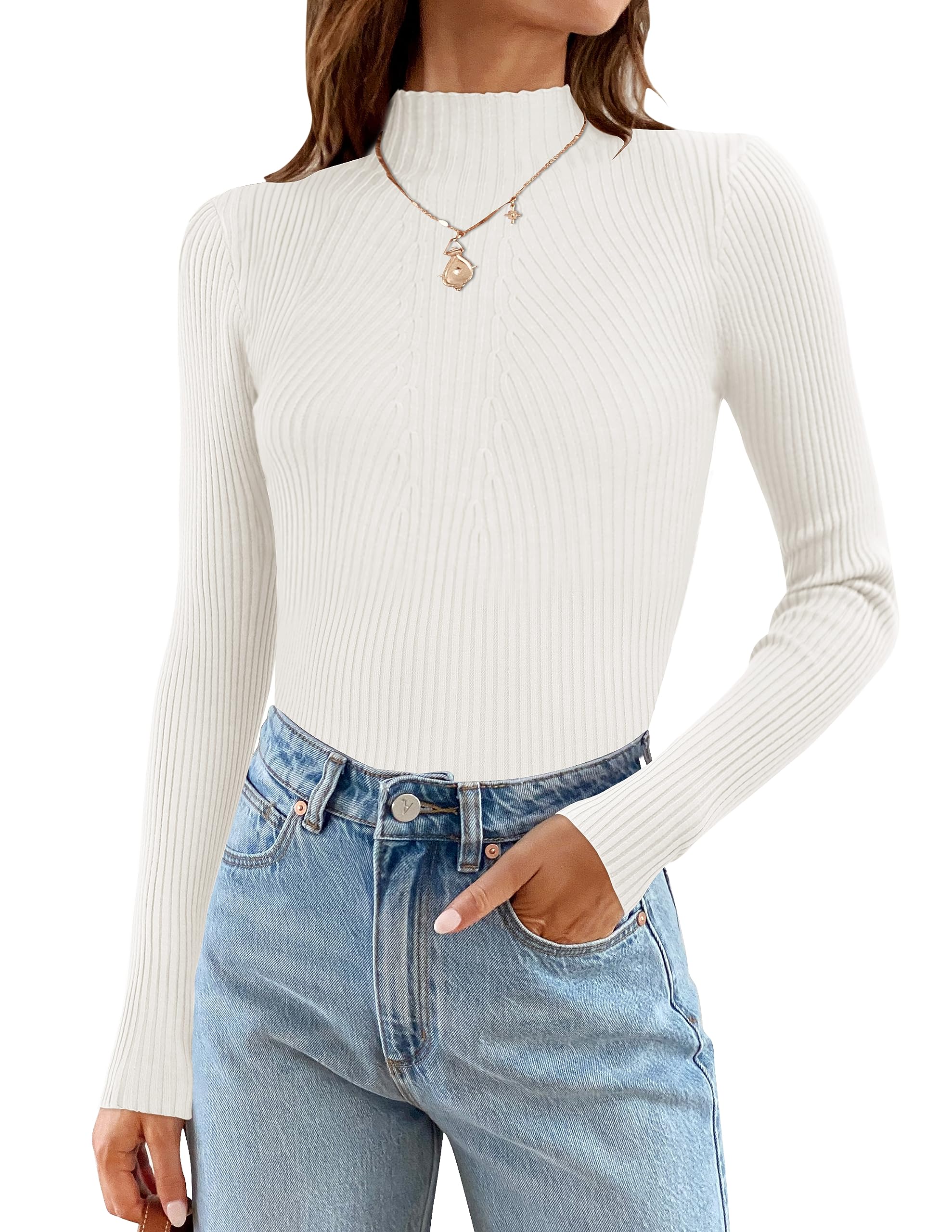 Luxuii Long Sleeve Turtleneck Ribbed Knit Basic Top