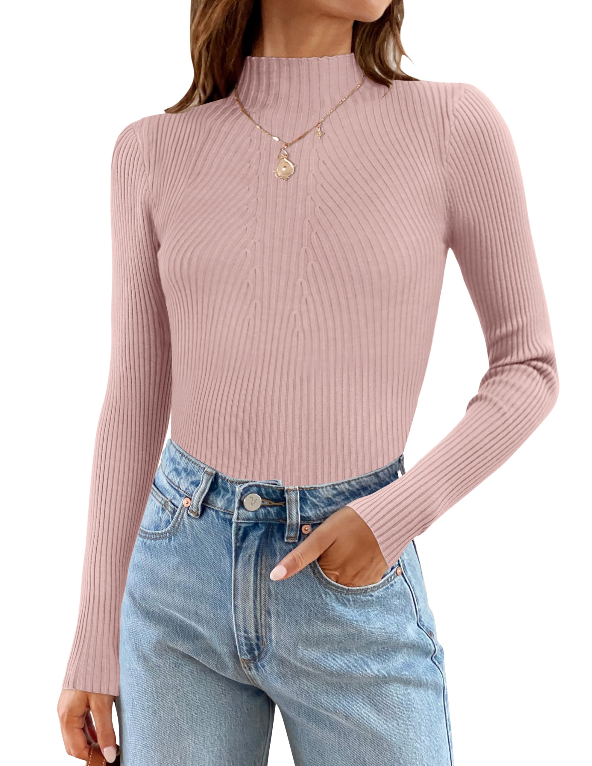 Luxuii Long Sleeve Turtleneck Ribbed Knit Basic Top