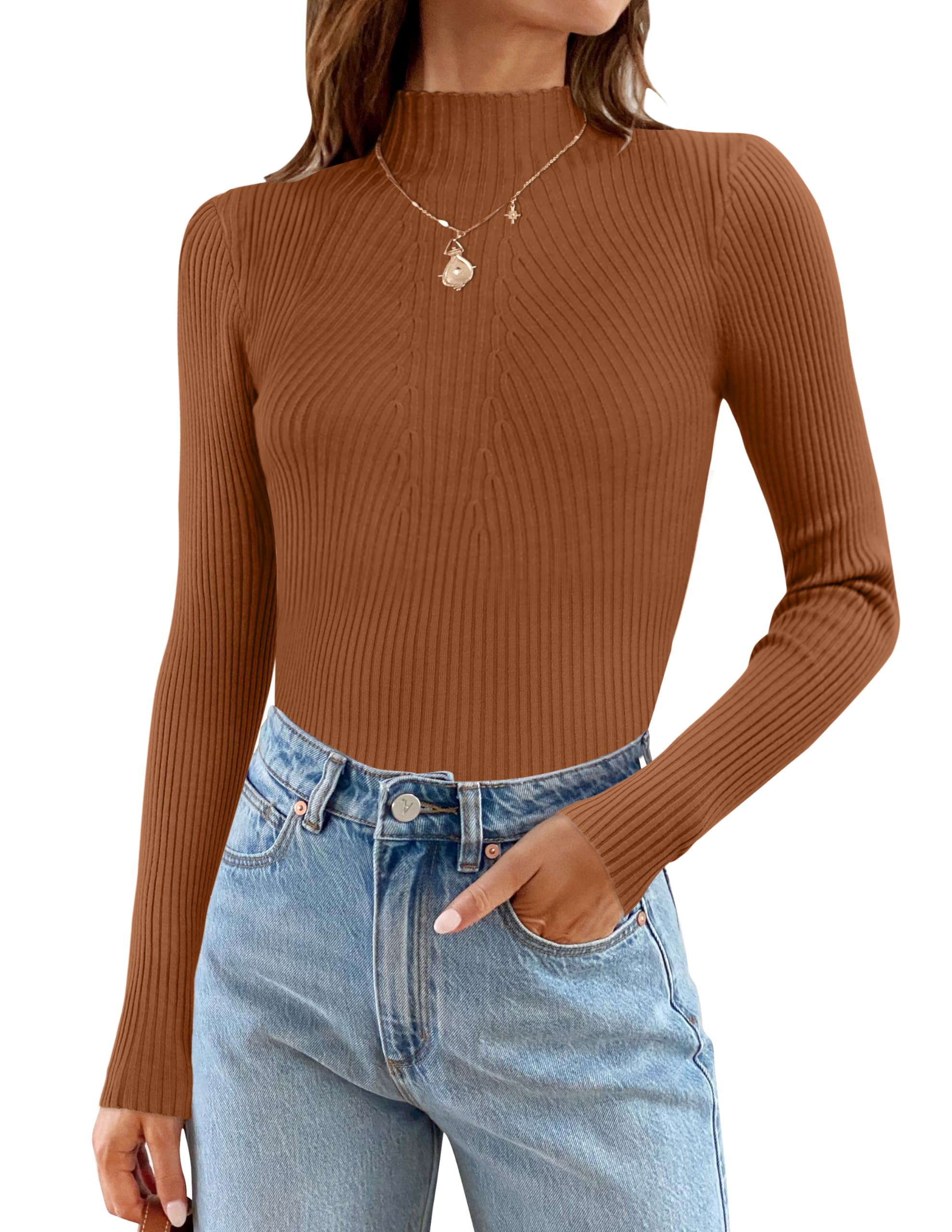 Luxuii Long Sleeve Turtleneck Ribbed Knit Basic Top