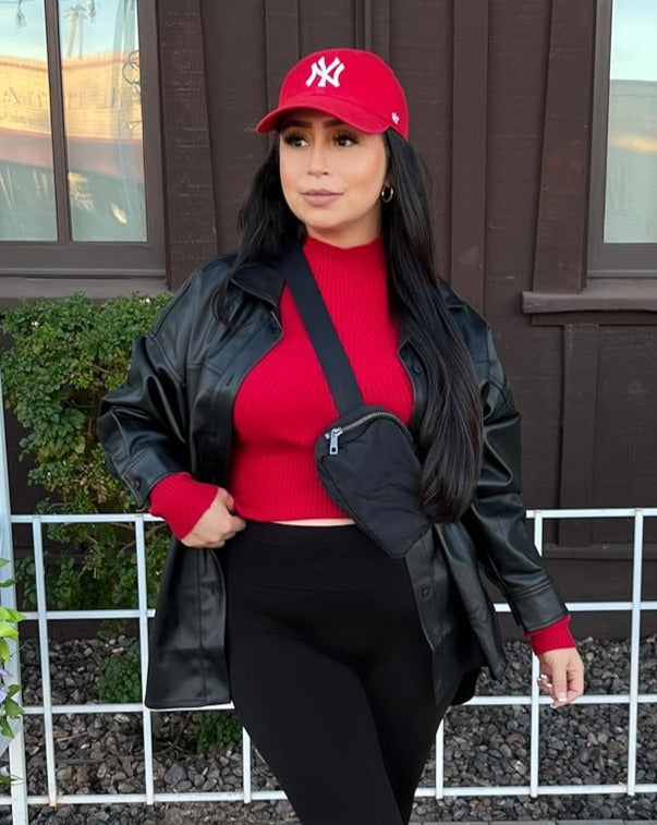 Luxuii Long Sleeve Turtleneck Ribbed Knit Basic Top