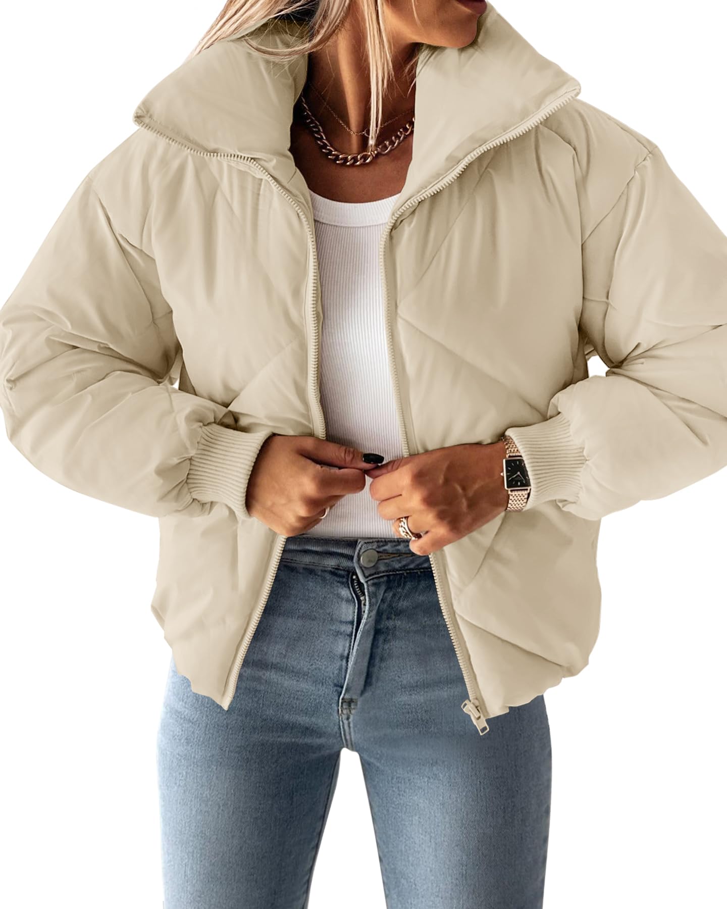 Luxuii Long Sleeve Zip Up Quilted Cropped Puffer Jacket