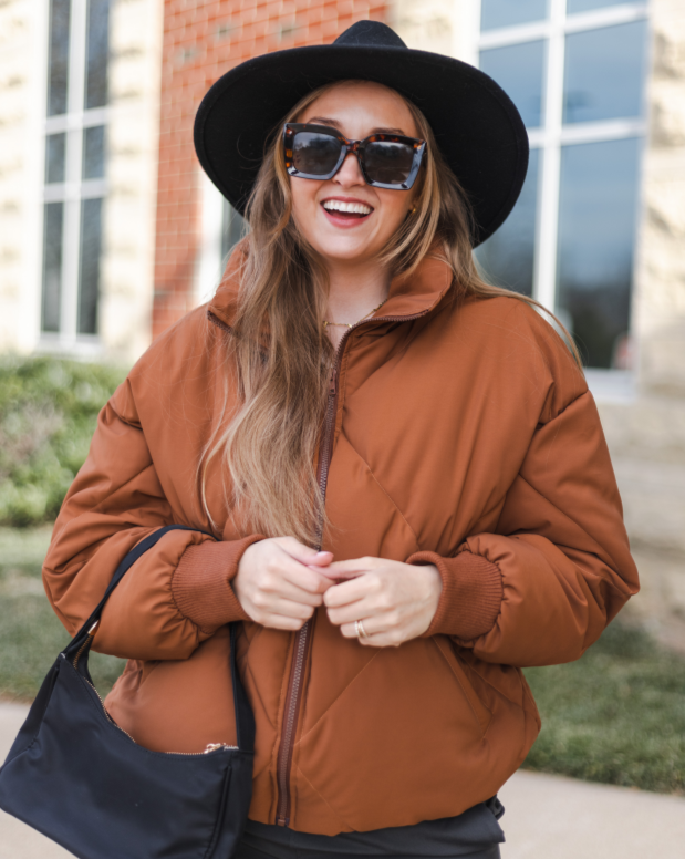 Luxuii Long Sleeve Zip Up Quilted Cropped Puffer Jacket