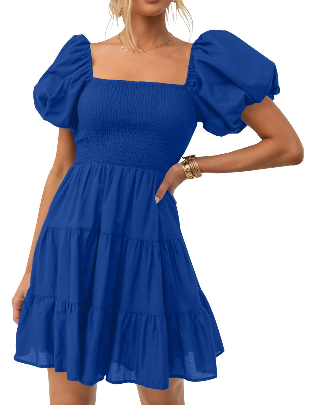 Luxuii Off Shoulder Square Neck Puff Sleeve Smocked ini Dress