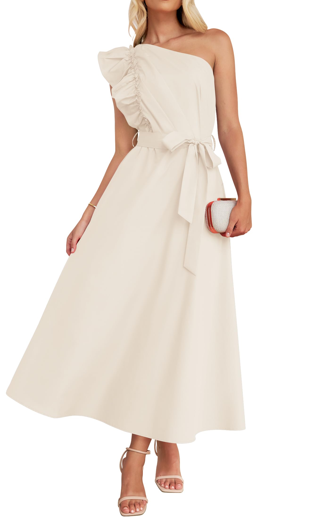Luxuii One Shoulder Empire Waist Ruffle Maxi Dress