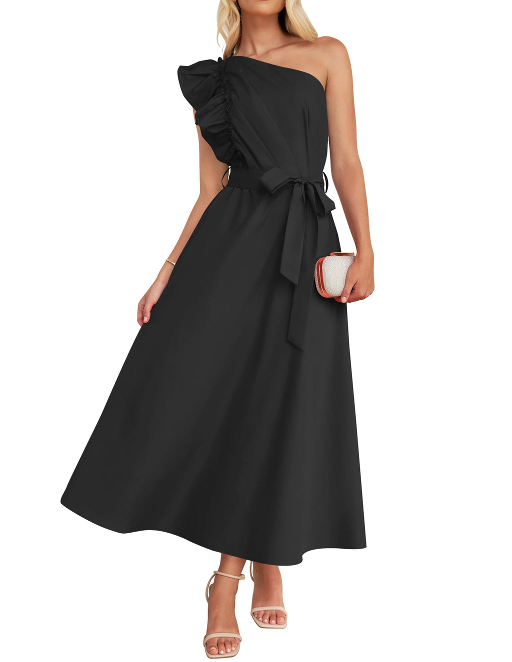Luxuii One Shoulder Empire Waist Ruffle Maxi Dress