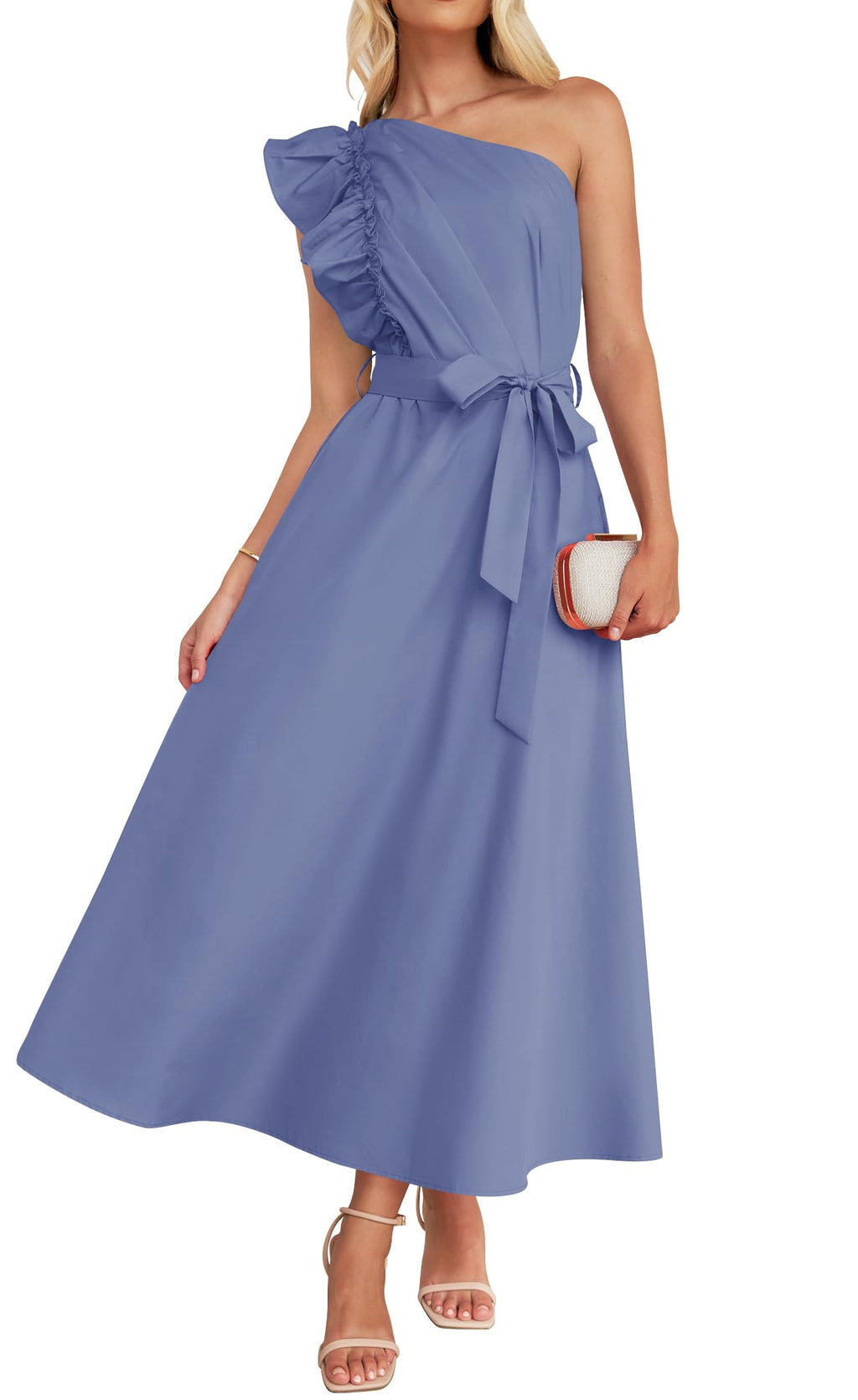 Luxuii One Shoulder Empire Waist Ruffle Maxi Dress