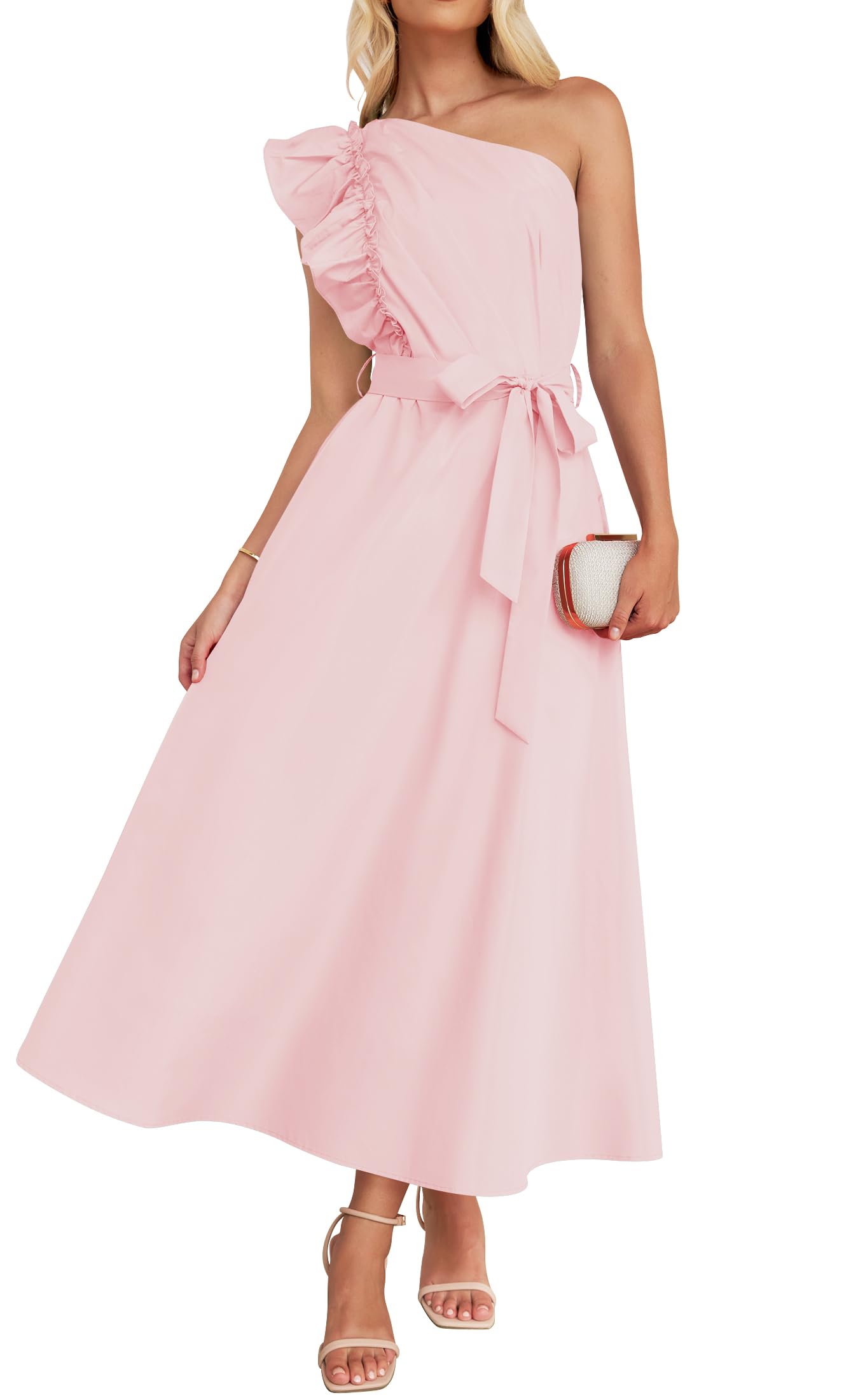 Luxuii One Shoulder Empire Waist Ruffle Maxi Dress