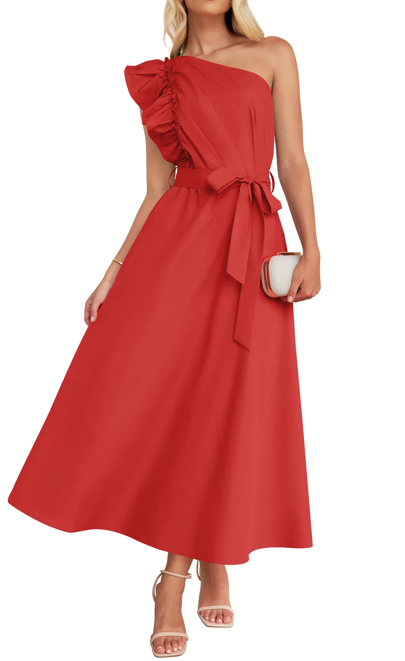 Luxuii One Shoulder Empire Waist Ruffle Maxi Dress