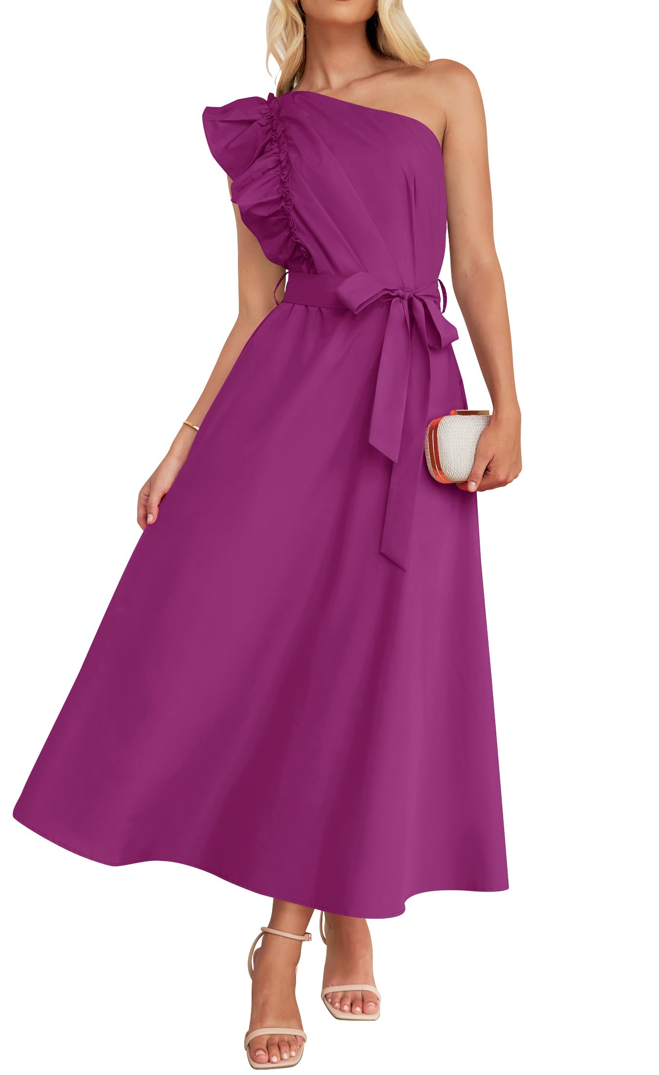 Luxuii One Shoulder Empire Waist Ruffle Maxi Dress