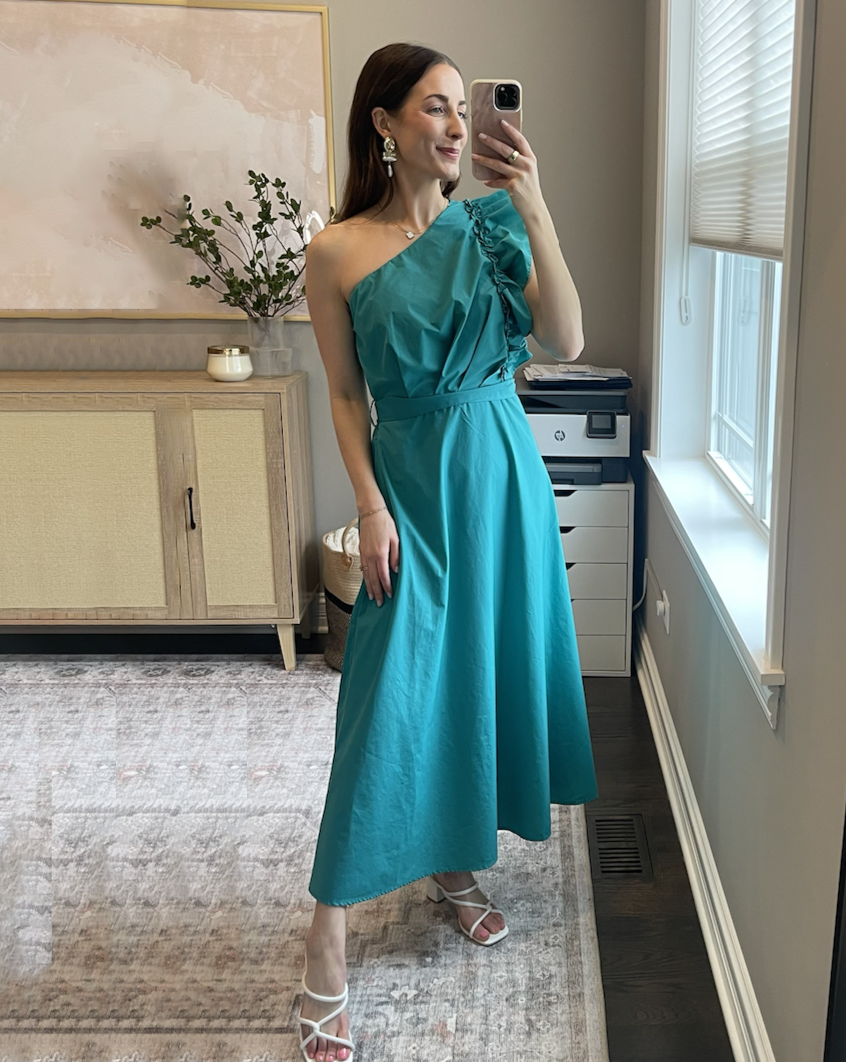 Luxuii One Shoulder Empire Waist Ruffle Maxi Dress