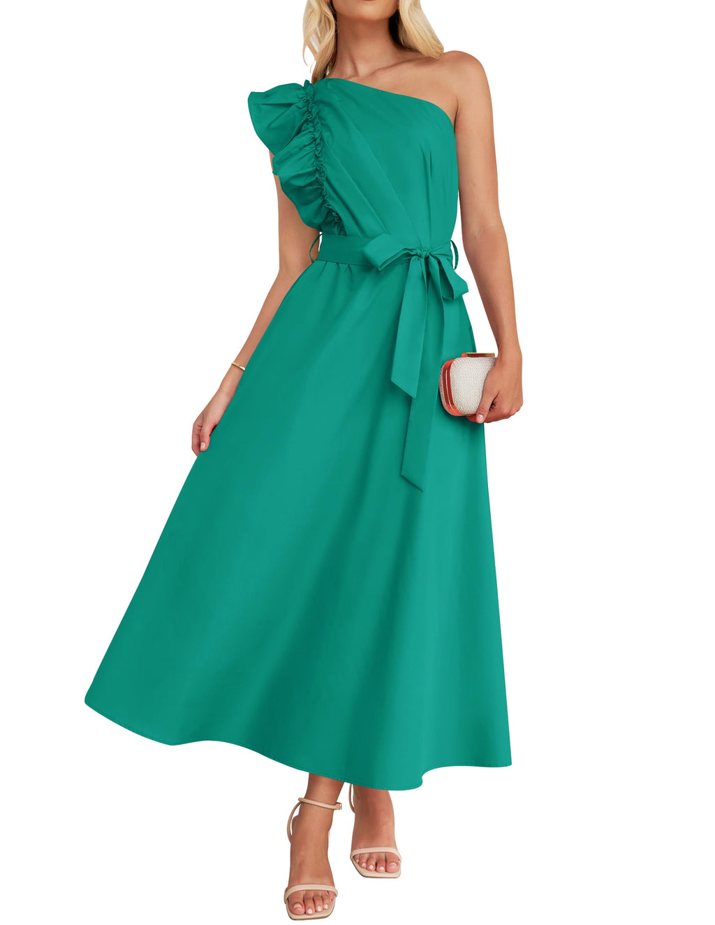 Luxuii One Shoulder Empire Waist Ruffle Maxi Dress