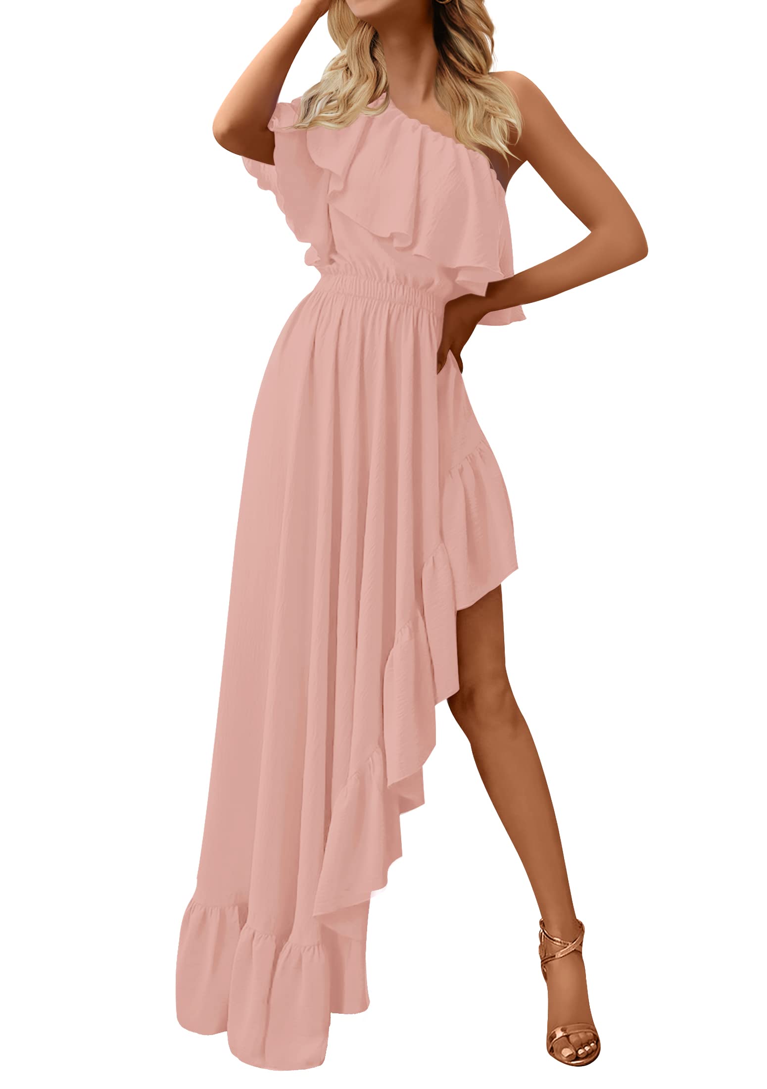 Luxuii One Shoulder Sleeveless Ruffle Asymmetrical High Low Dress