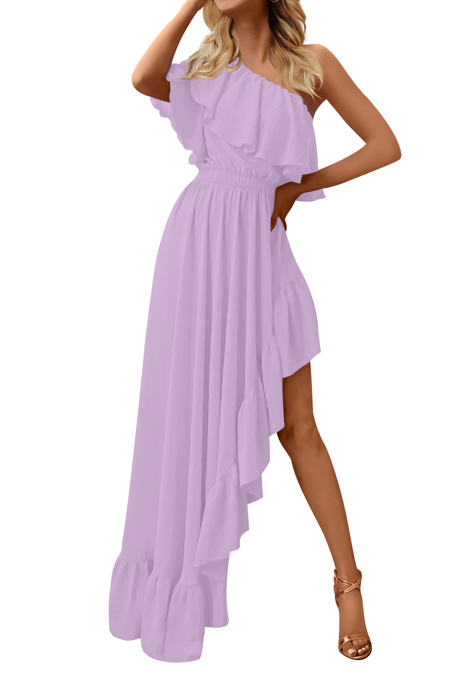 Luxuii One Shoulder Sleeveless Ruffle Asymmetrical High Low Dress