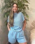 Luxuii Short Sleeve Mock Neck Knit Pullover Top and Shorts Lounge Set