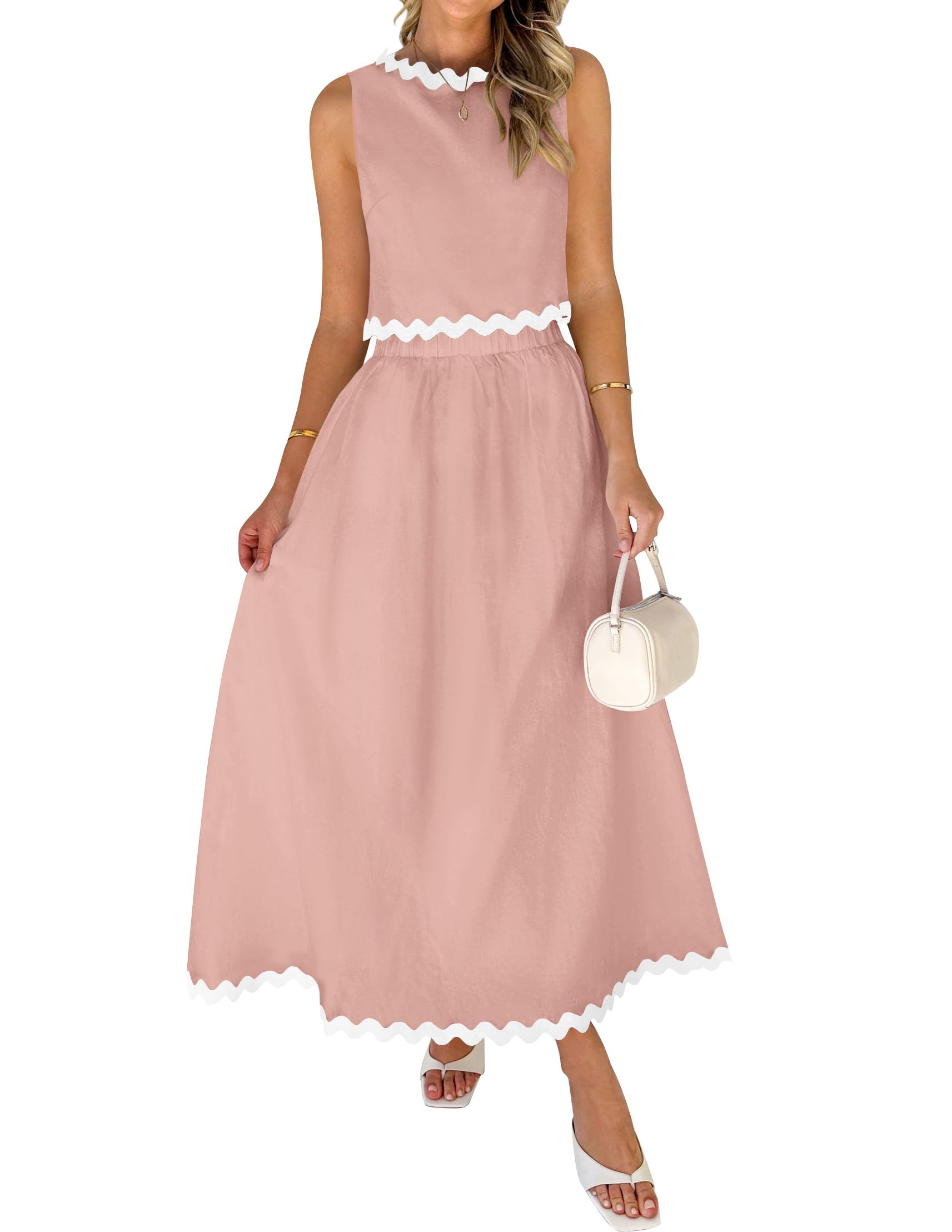 Luxuii Sleeveless Tank Top Flowy Maxi Skirt Set
