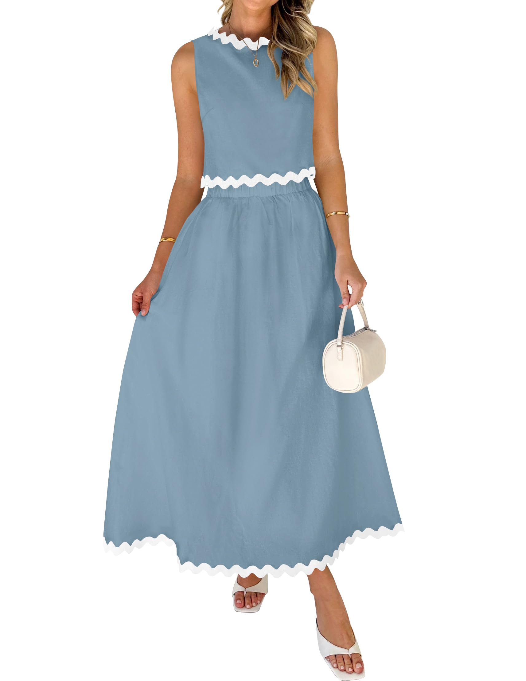 Luxuii Sleeveless Tank Top Flowy Maxi Skirt Set