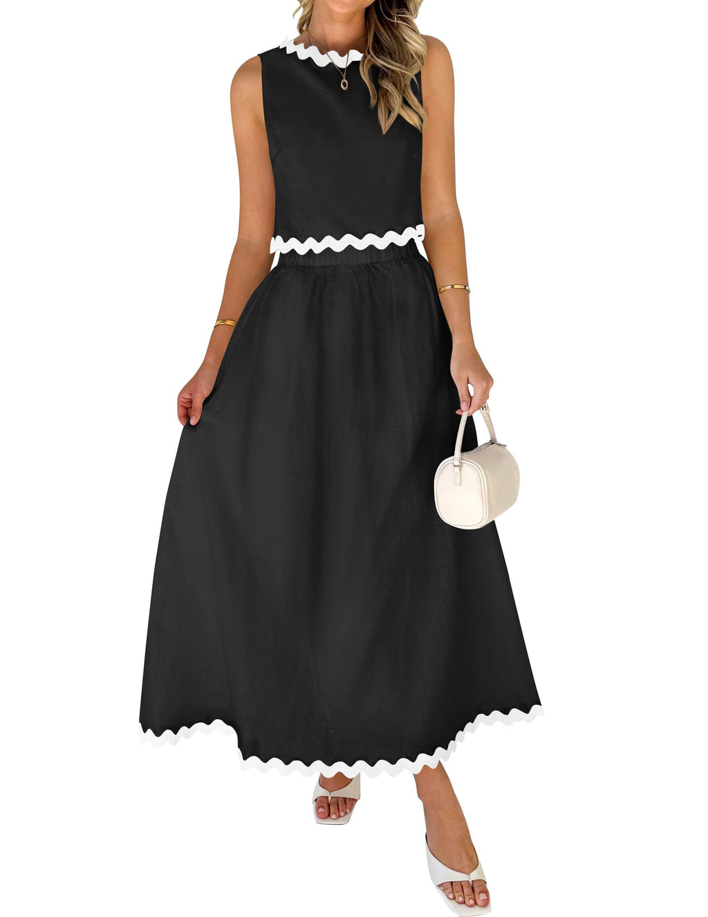 Luxuii Sleeveless Tank Top Flowy Maxi Skirt Set