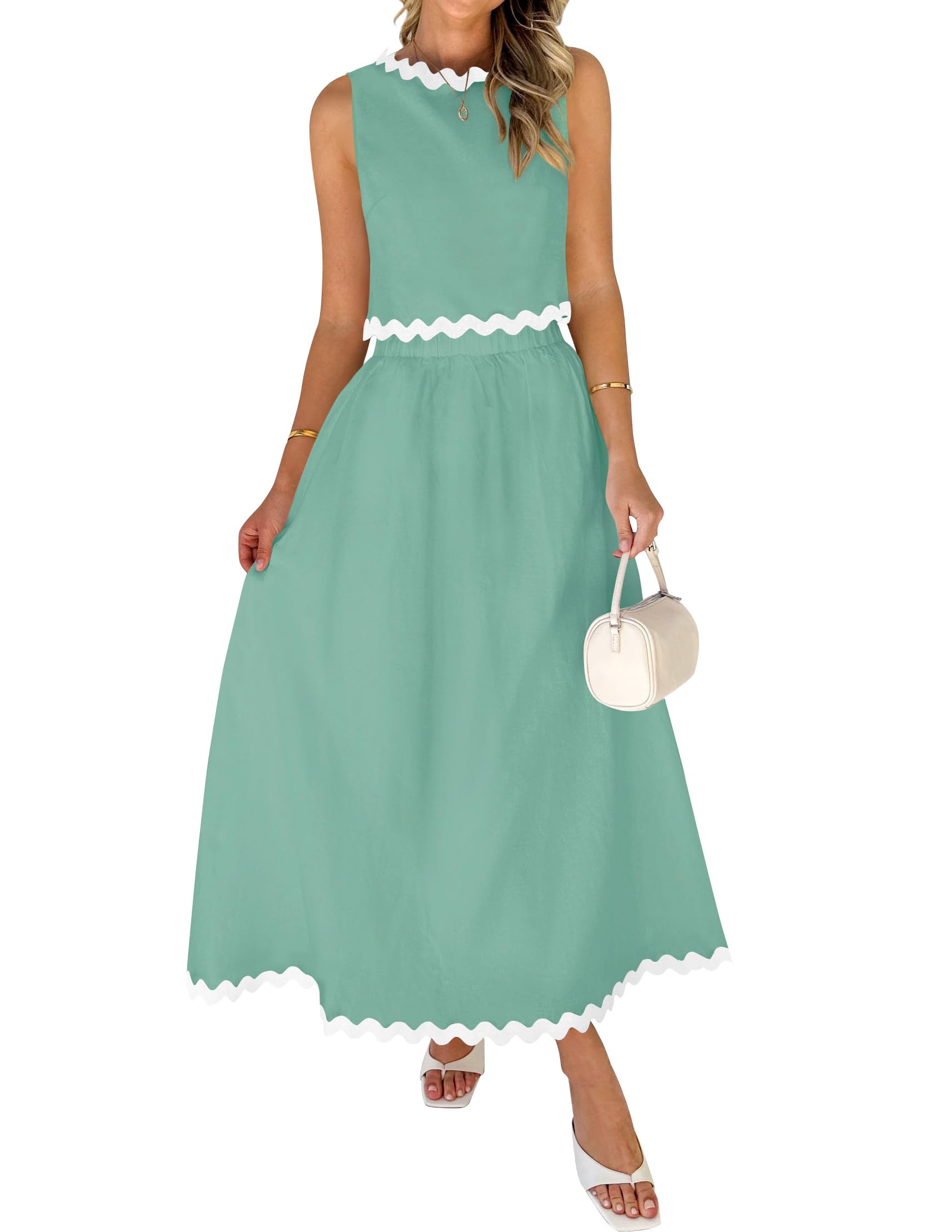 Luxuii Sleeveless Tank Top Flowy Maxi Skirt Set