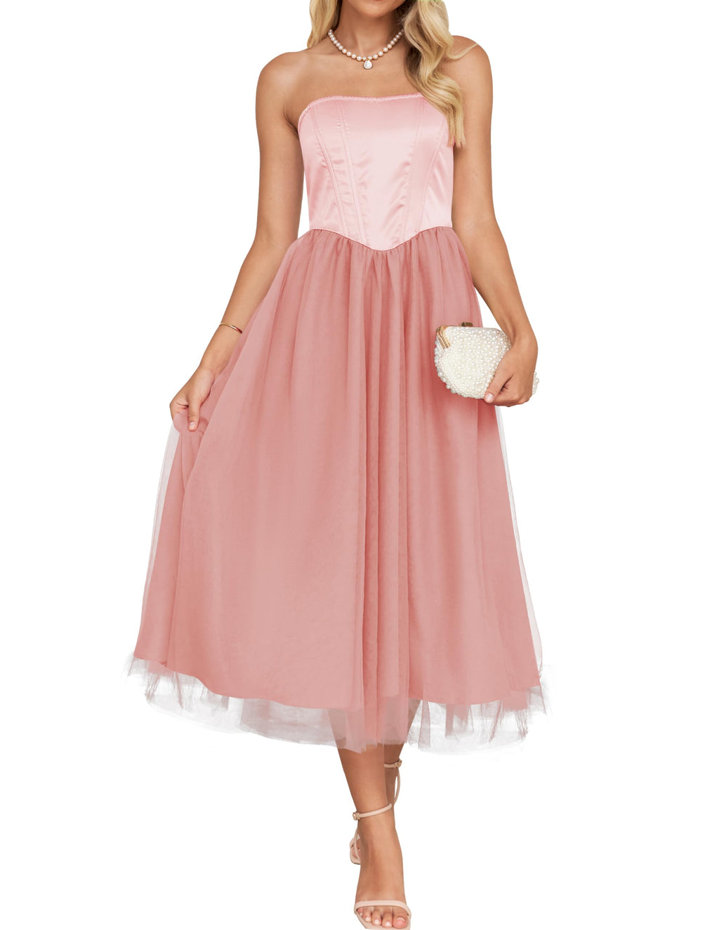 Luxuii Smocked High Waist Corset Tube Backless Midi Dress