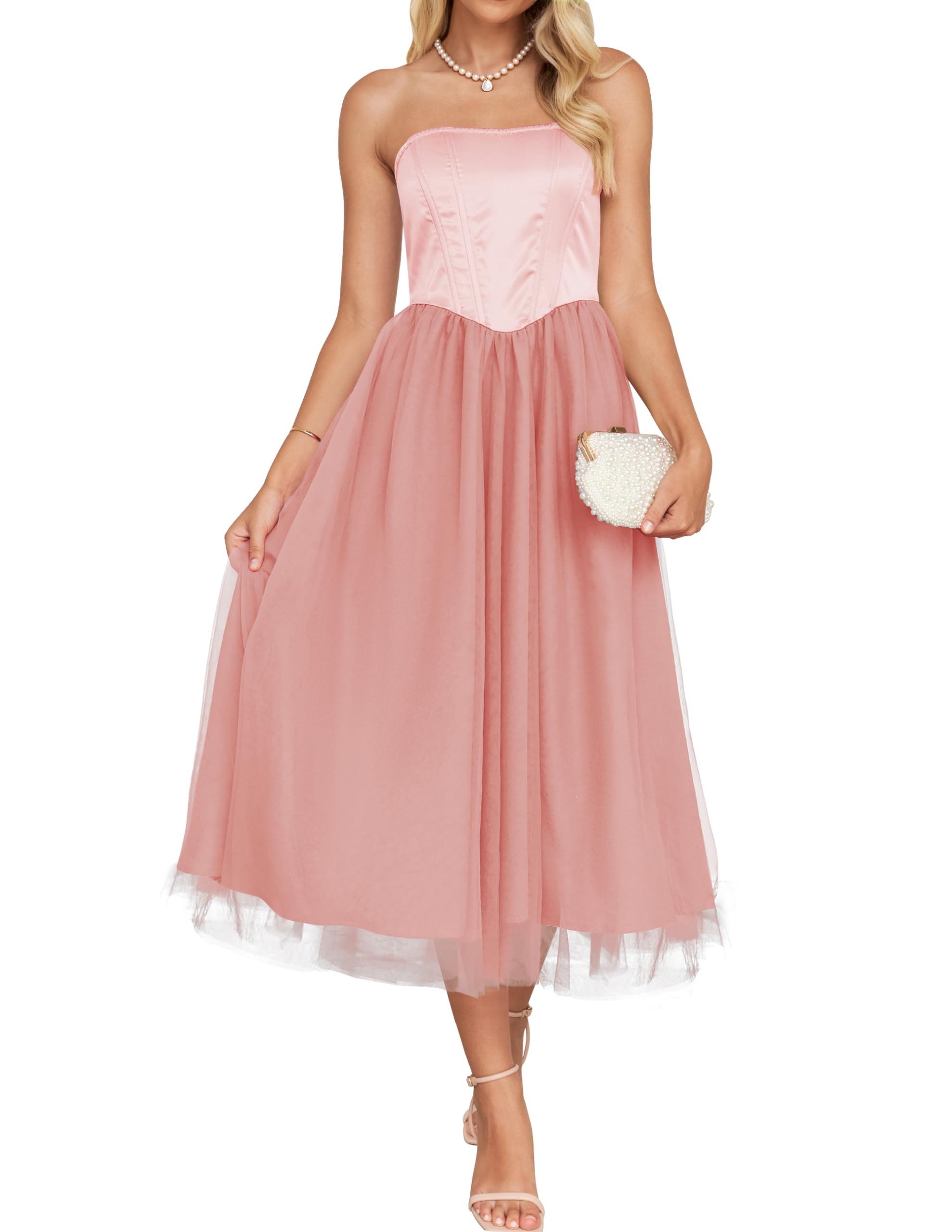 Luxuii Smocked High Waist Corset Tube Backless Midi Dress