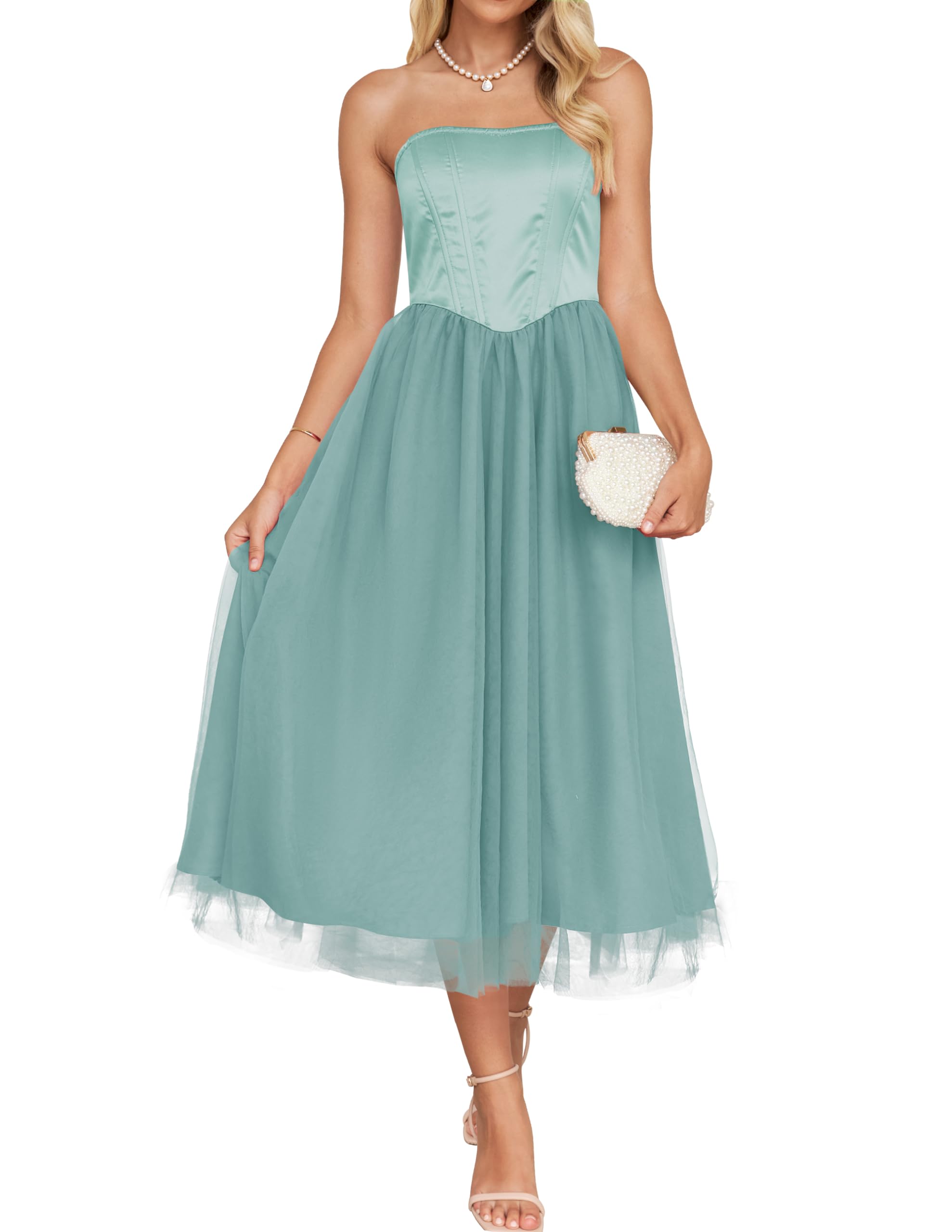 Luxuii Smocked High Waist Corset Tube Backless Midi Dress