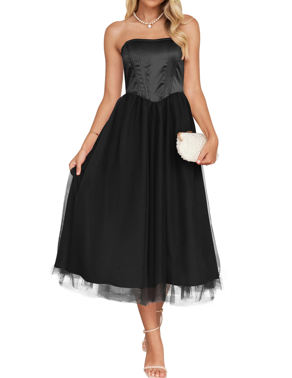 Luxuii Smocked High Waist Corset Tube Backless Midi Dress