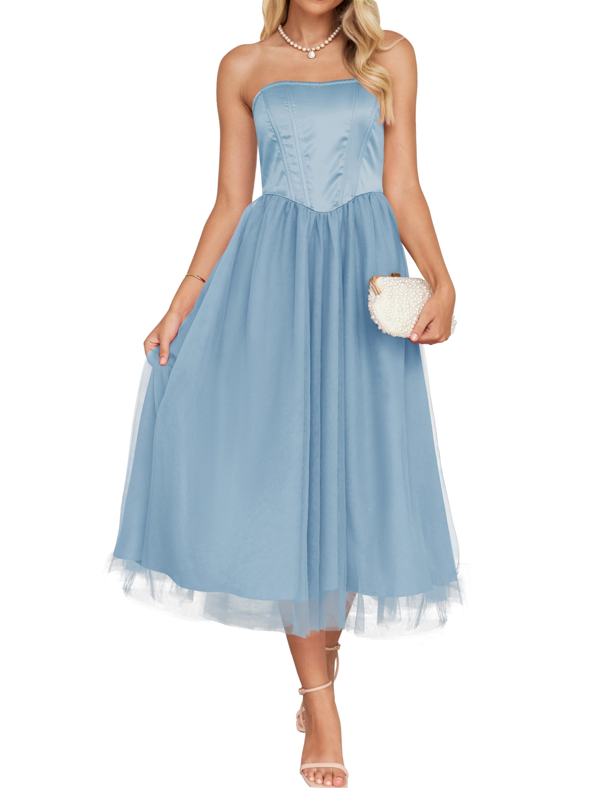 Luxuii Smocked High Waist Corset Tube Backless Midi Dress