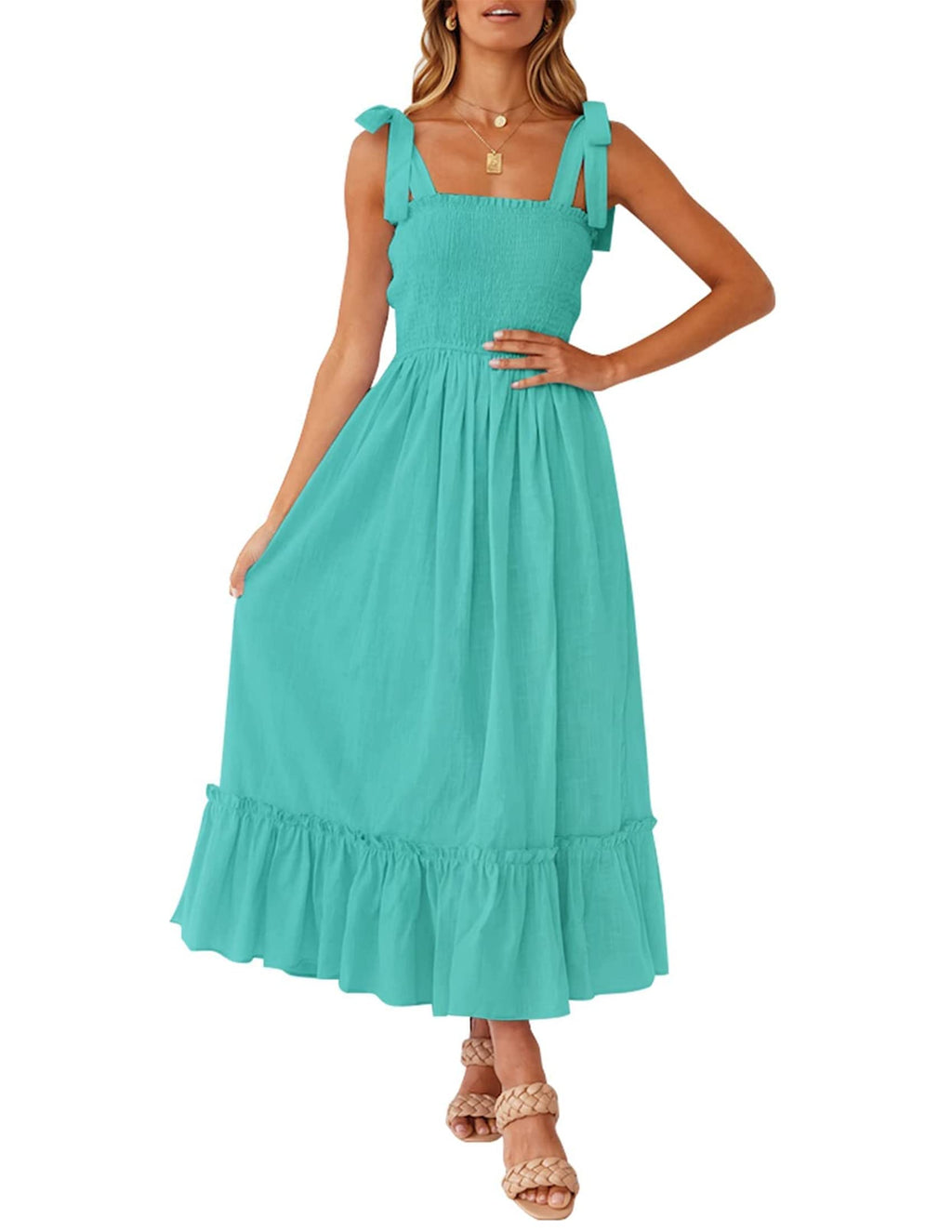 Luxuii Spaghetti Strap Ruffle Maxi Dress