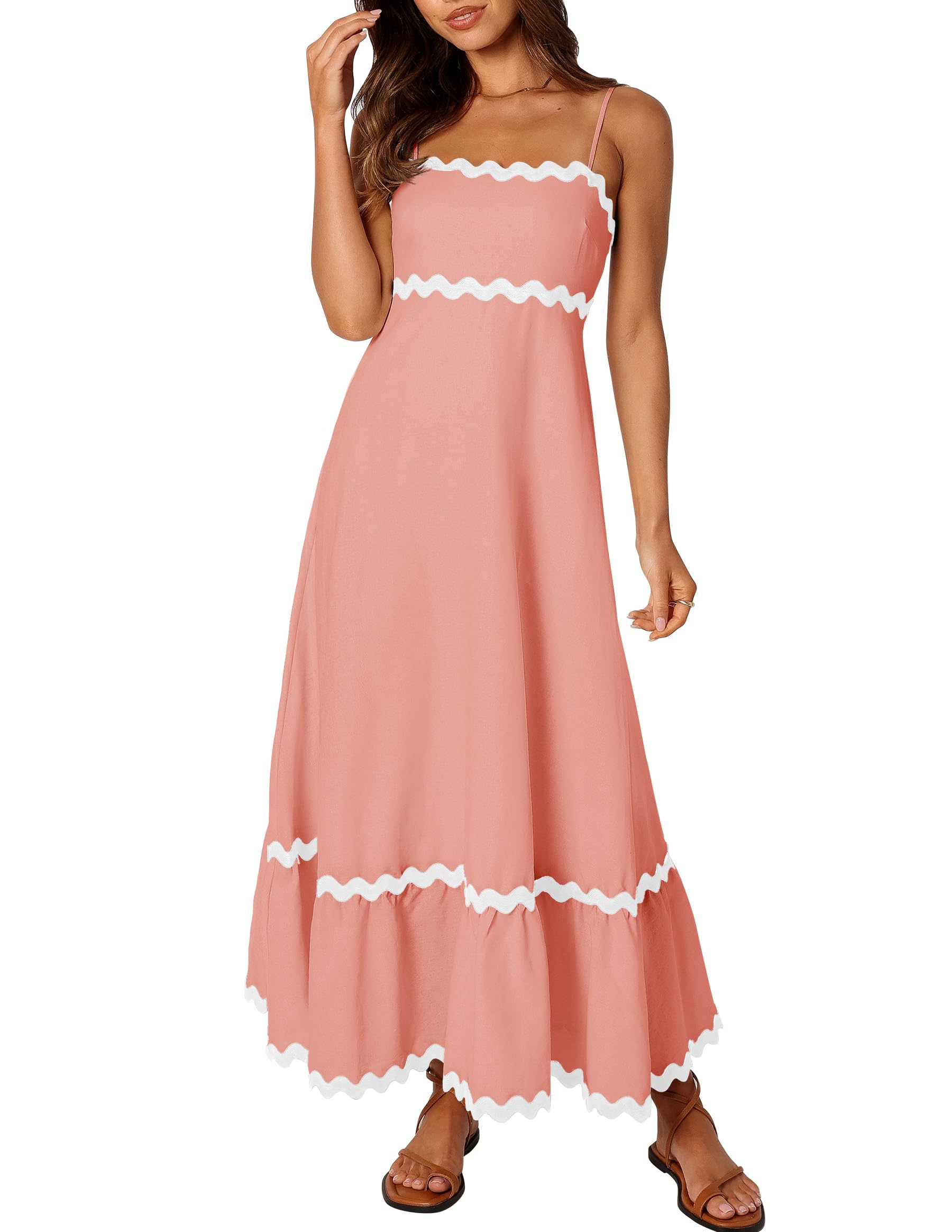Luxuii Spaghetti Straps Sleeveless Backless Smocked Lace Midi Dress