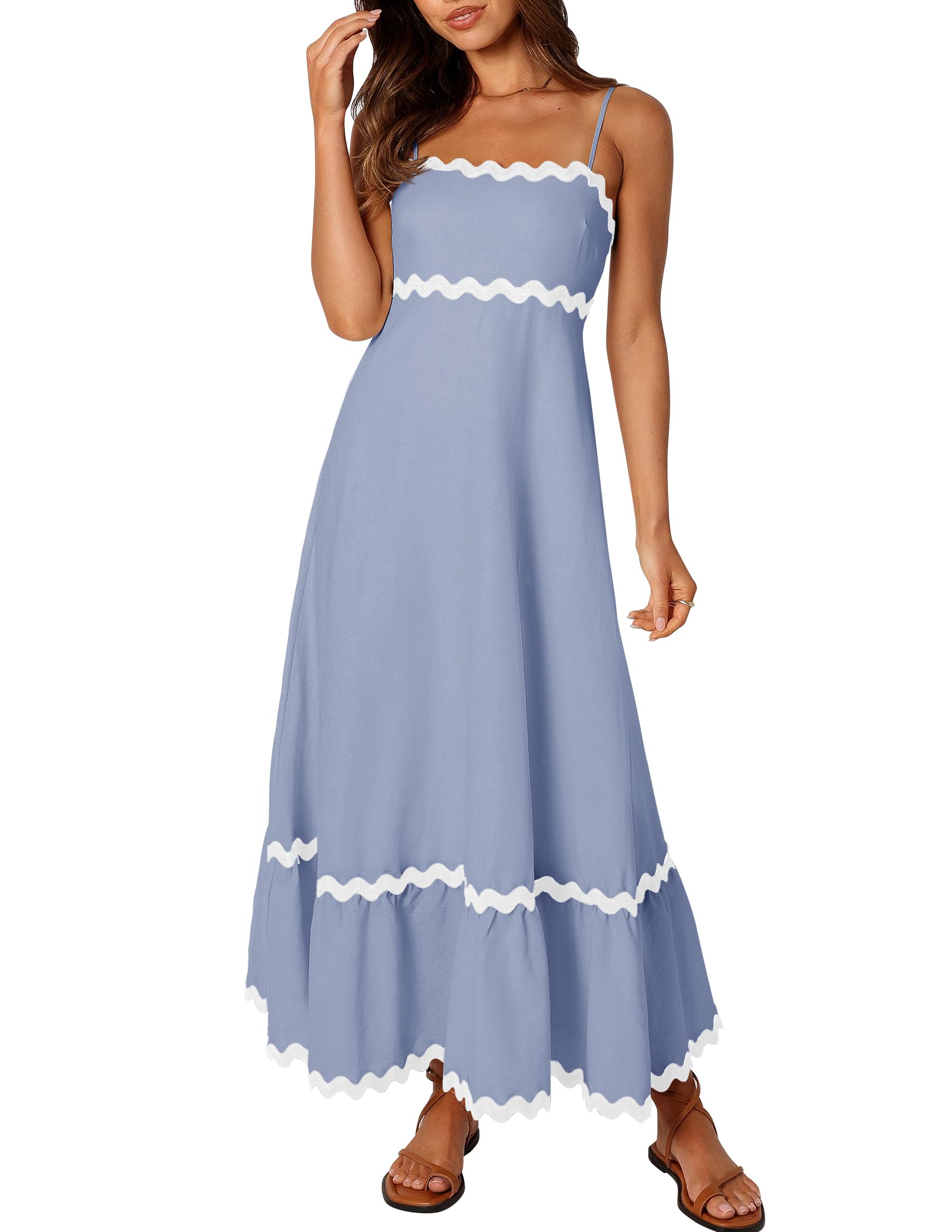 Luxuii Spaghetti Straps Sleeveless Backless Smocked Lace Midi Dress