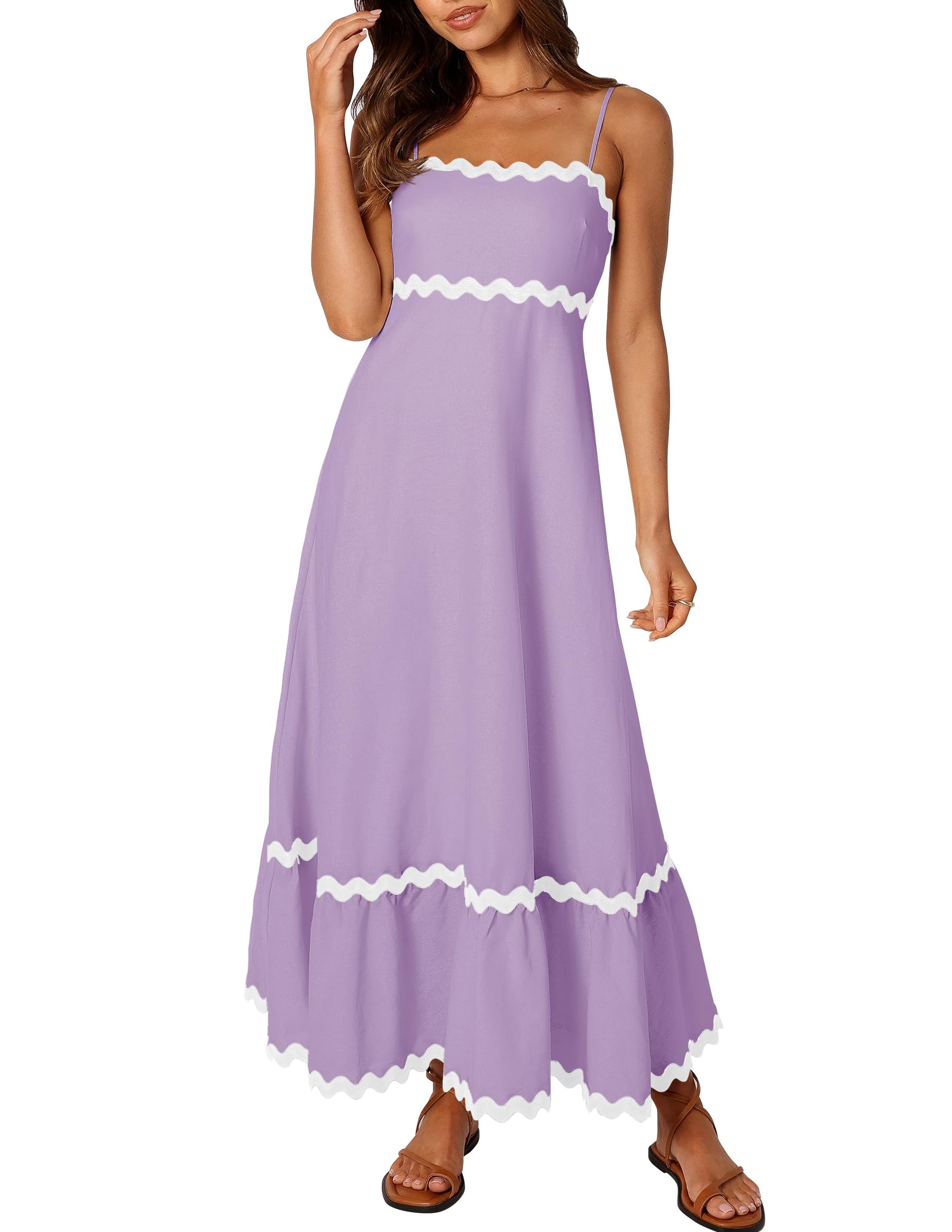 Luxuii Spaghetti Straps Sleeveless Backless Smocked Lace Midi Dress